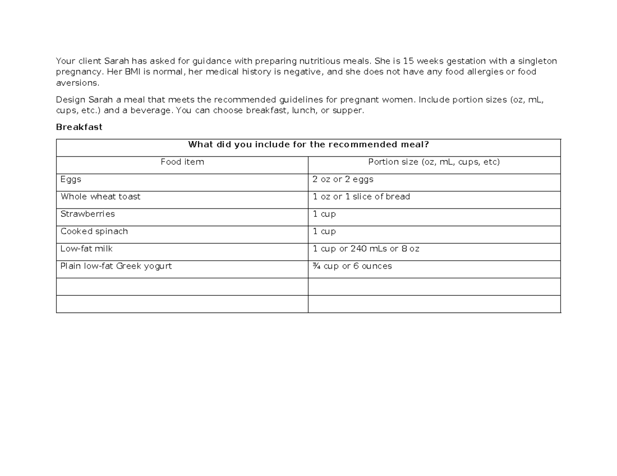 My Plate 341: Nutritional Meal Plan for Pregnant Women - Studocu