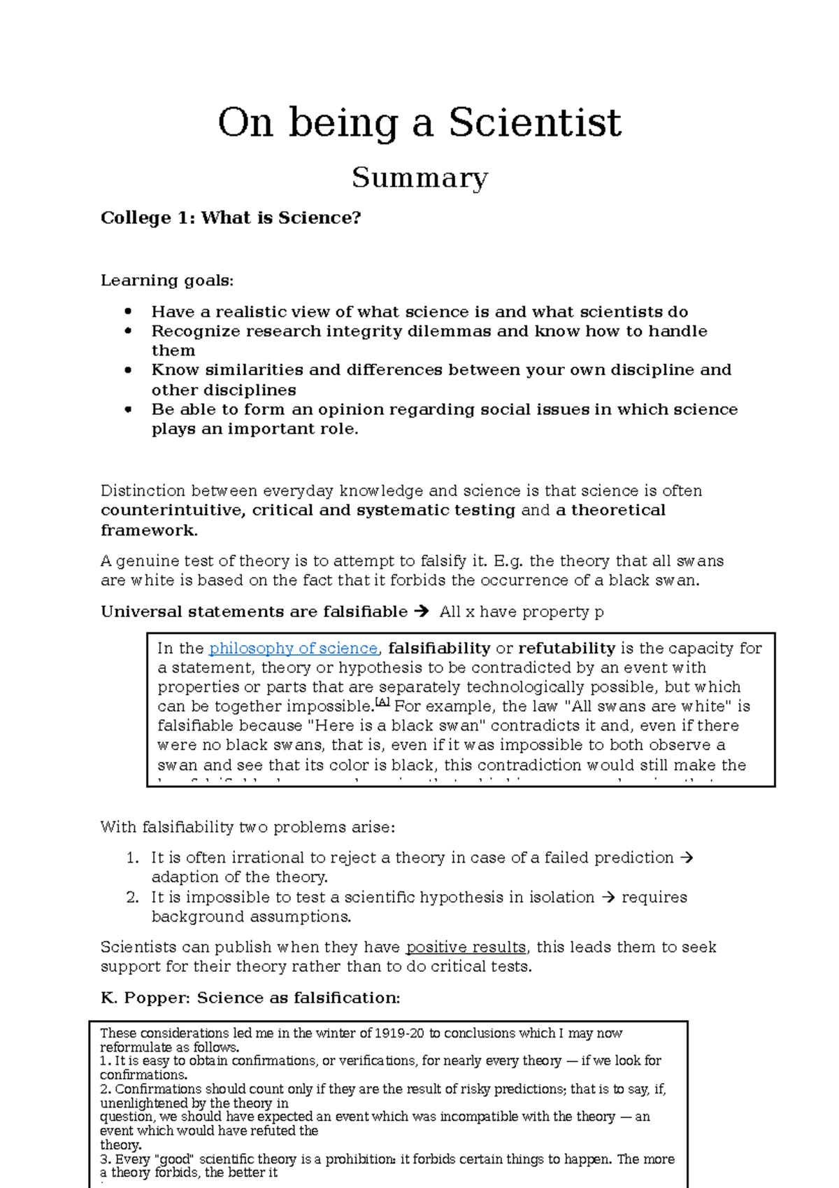 ENG 101: Summary of On Being a Scientist and Research Integrity ...