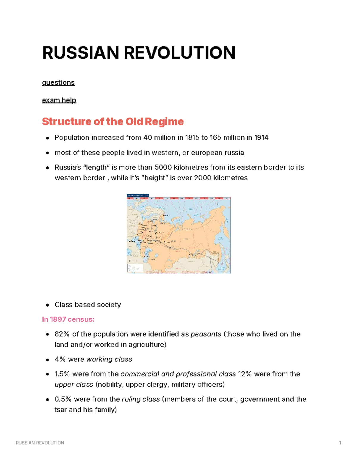 RUSSIAN REVOLUTION: Comprehensive Exam Notes and Key Concepts - Studocu