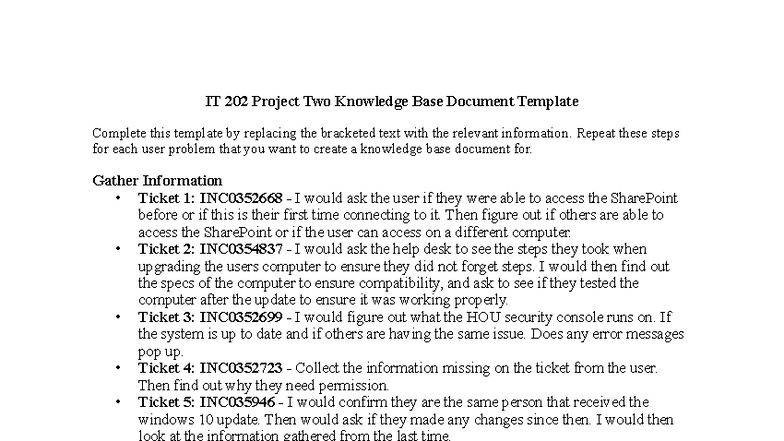 IT 202 Project Two: Knowledge Base Document for User Issues - Studocu