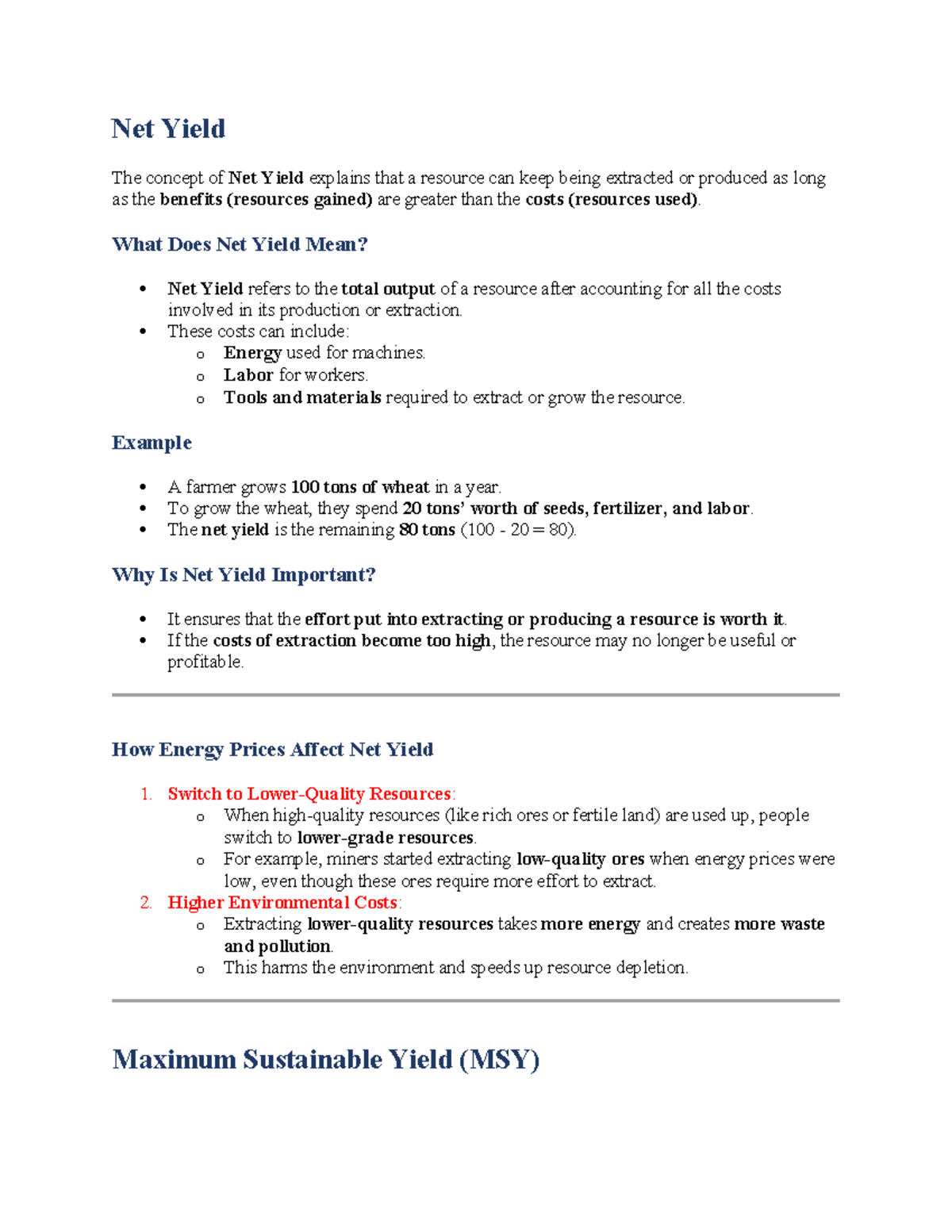 Net Yield & Sustainable Use: Concepts of MSY & OSY in Resource ...