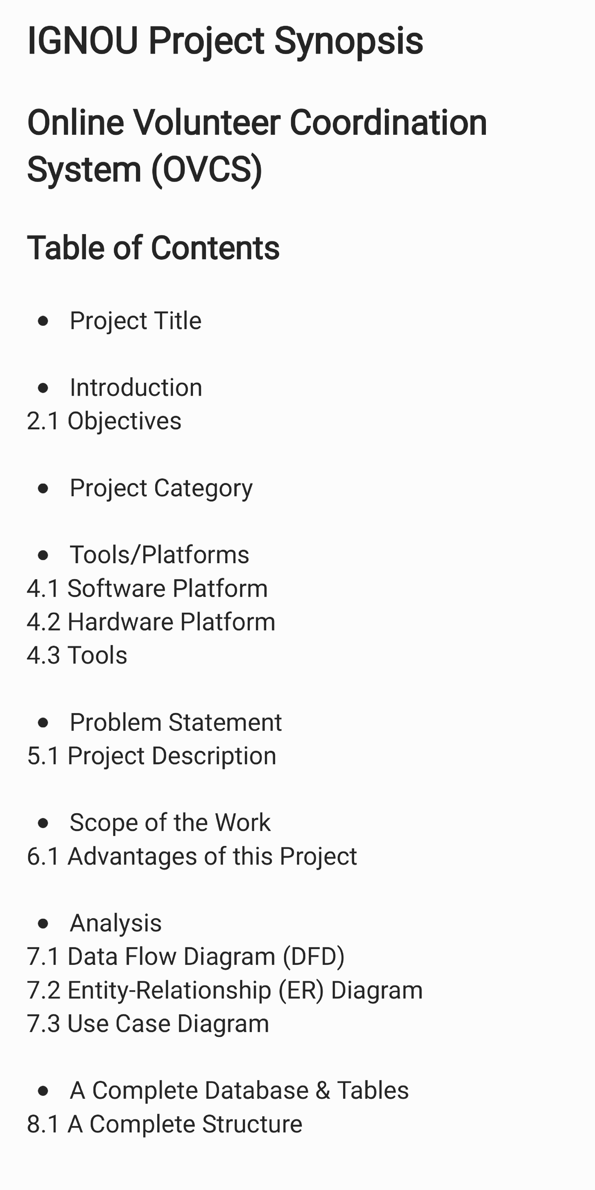 IGNOU Project Synopsis: Online Volunteer Coordination System (OVCS ...
