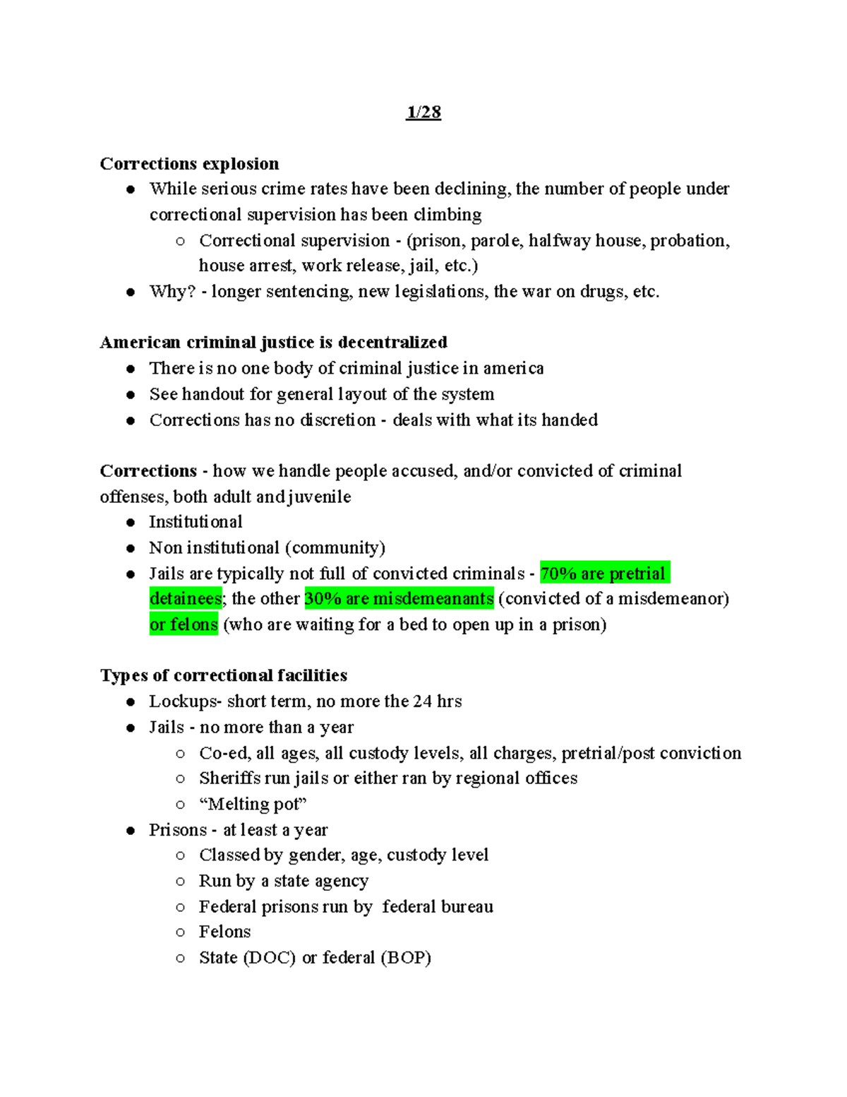 Corrections 101: Key Concepts and Theories from Lecture Notes - Studocu