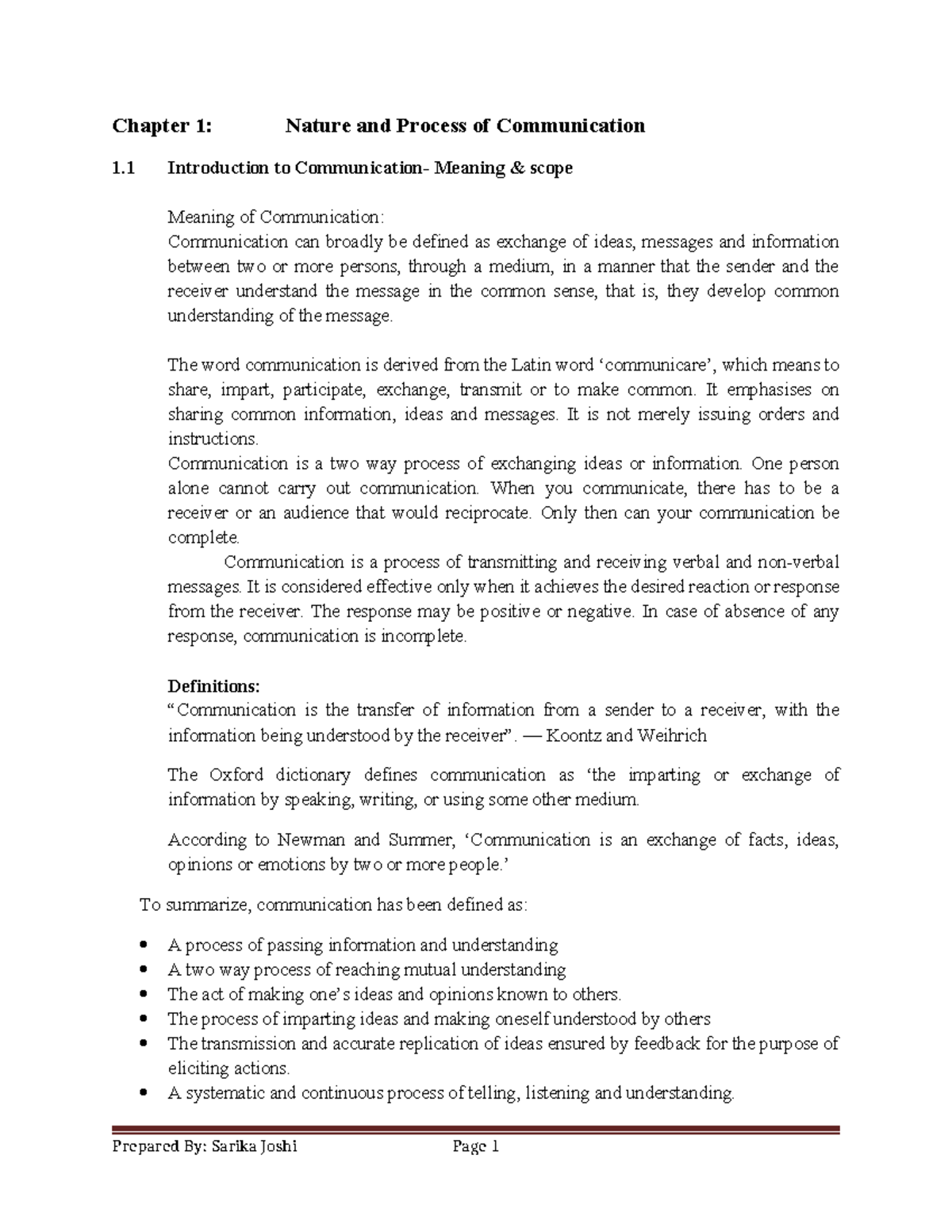 Chapter 1: Understanding the Nature & Process of Communication - Studocu