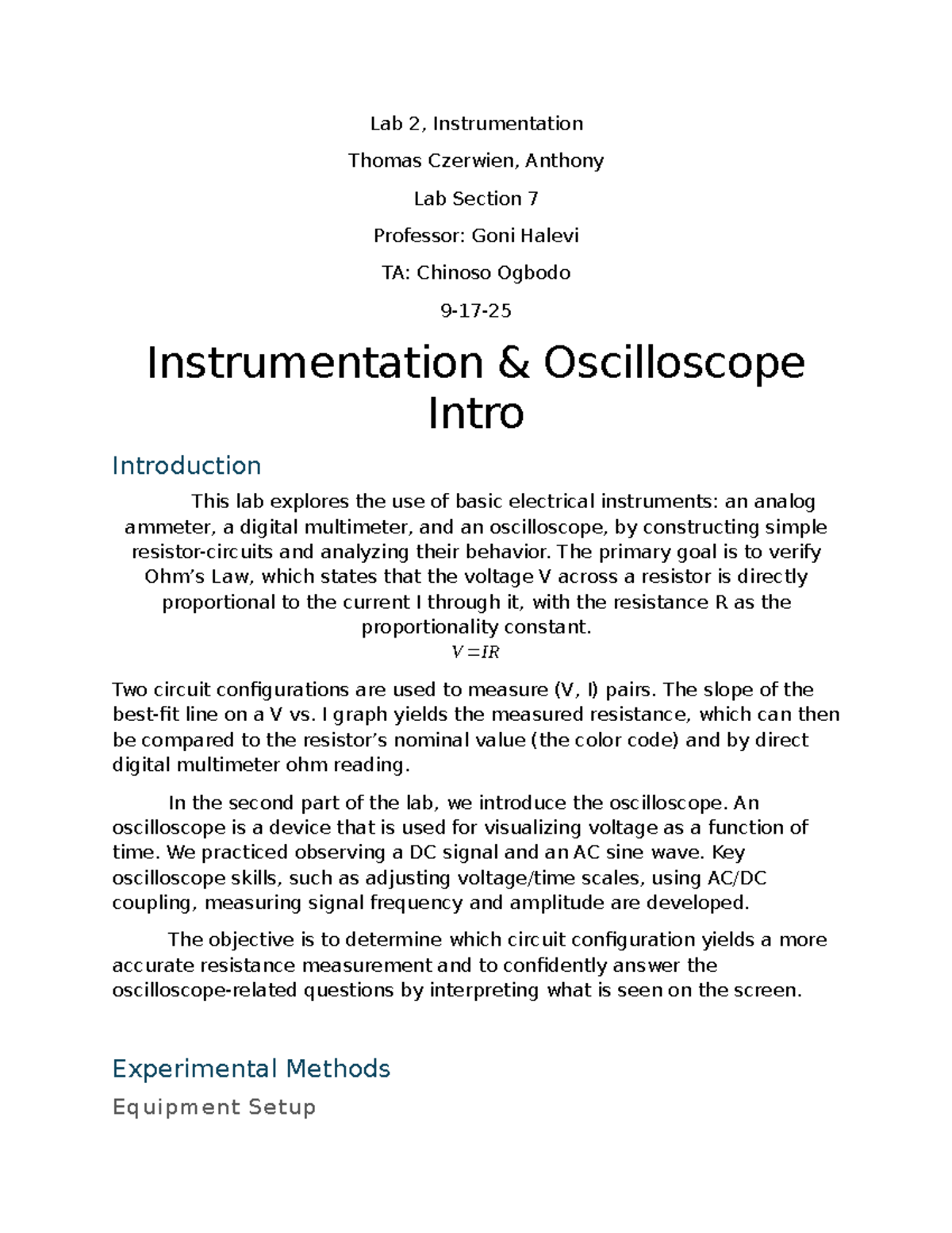 Lab 2: Instrumentation Techniques and Oscilloscope Analysis - Studocu