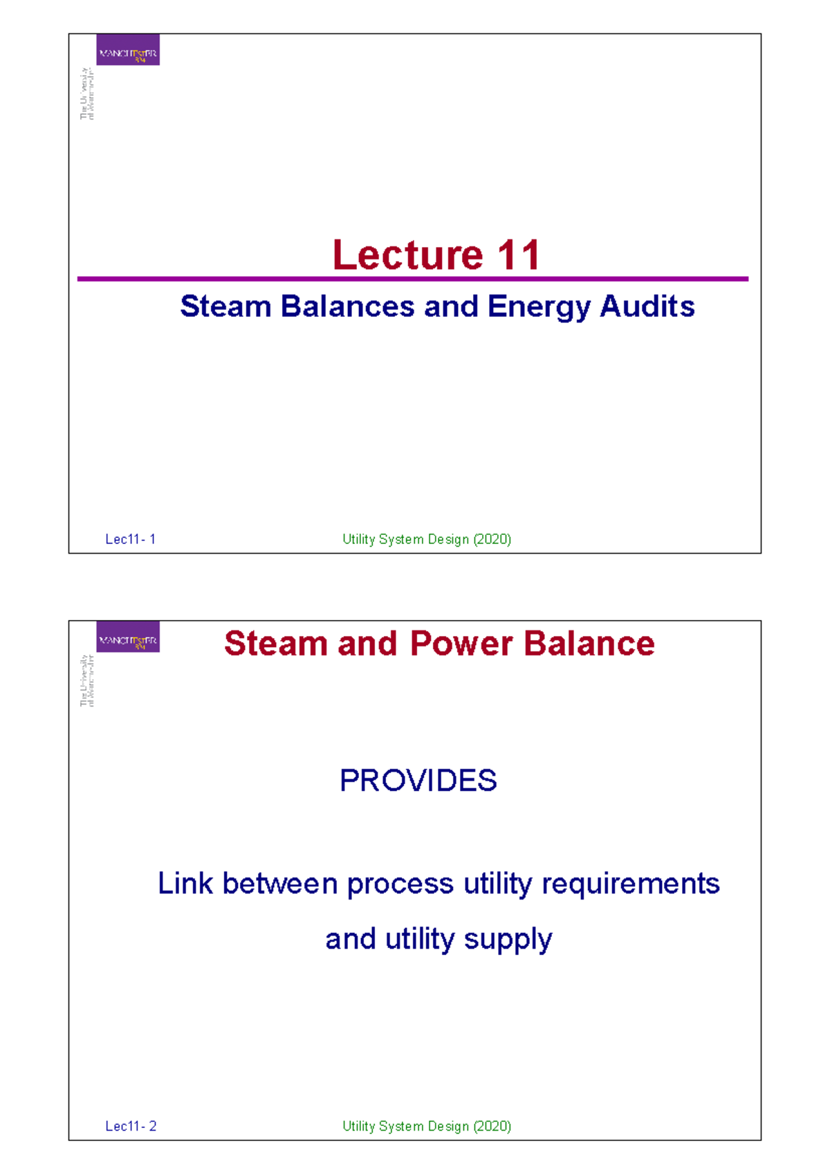Lec11: Steam Balances & Energy Audits in Utility System Design - Studocu