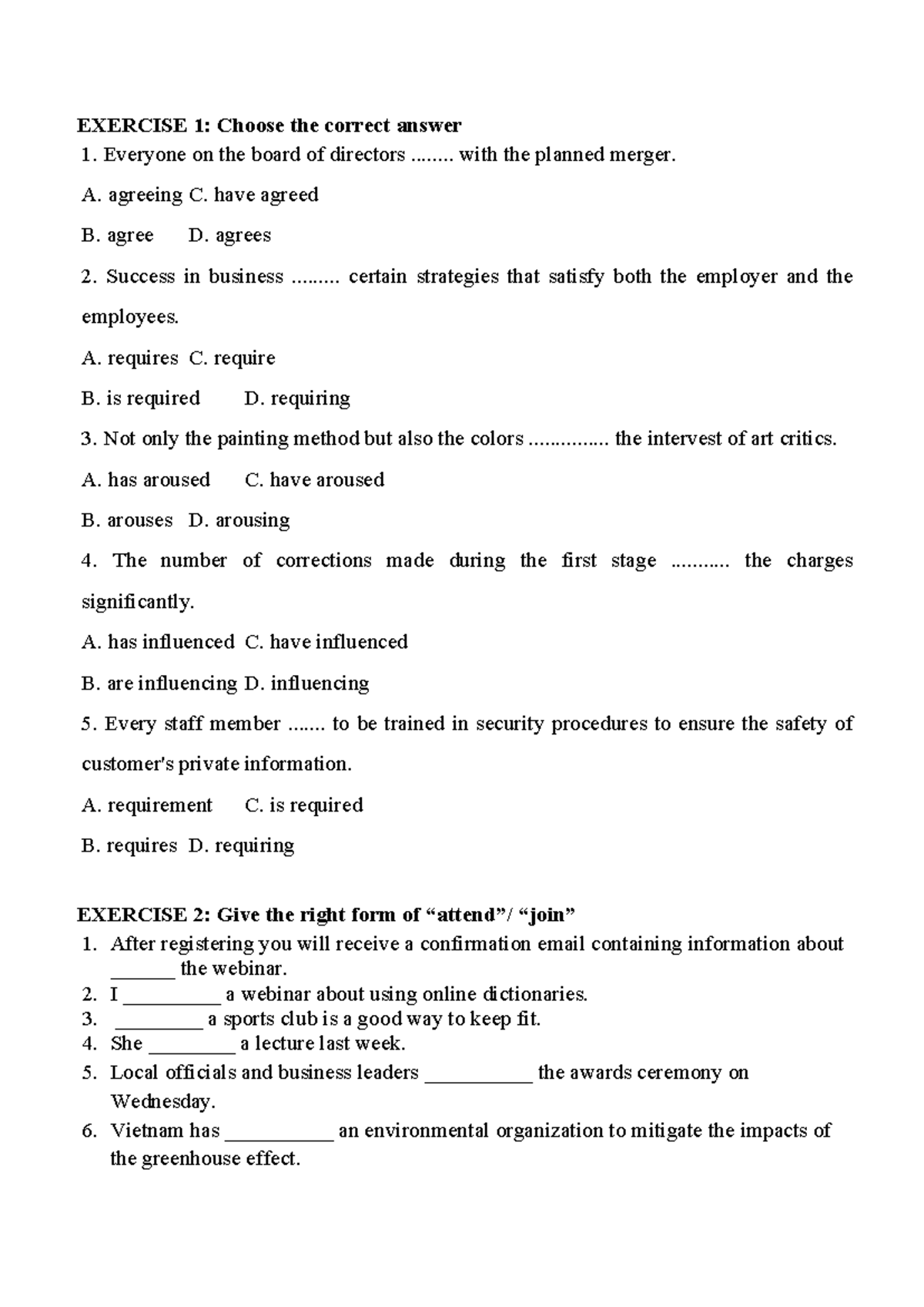 L469 - Exercise 1: Correct Answers and Verb Forms Practice - Studocu