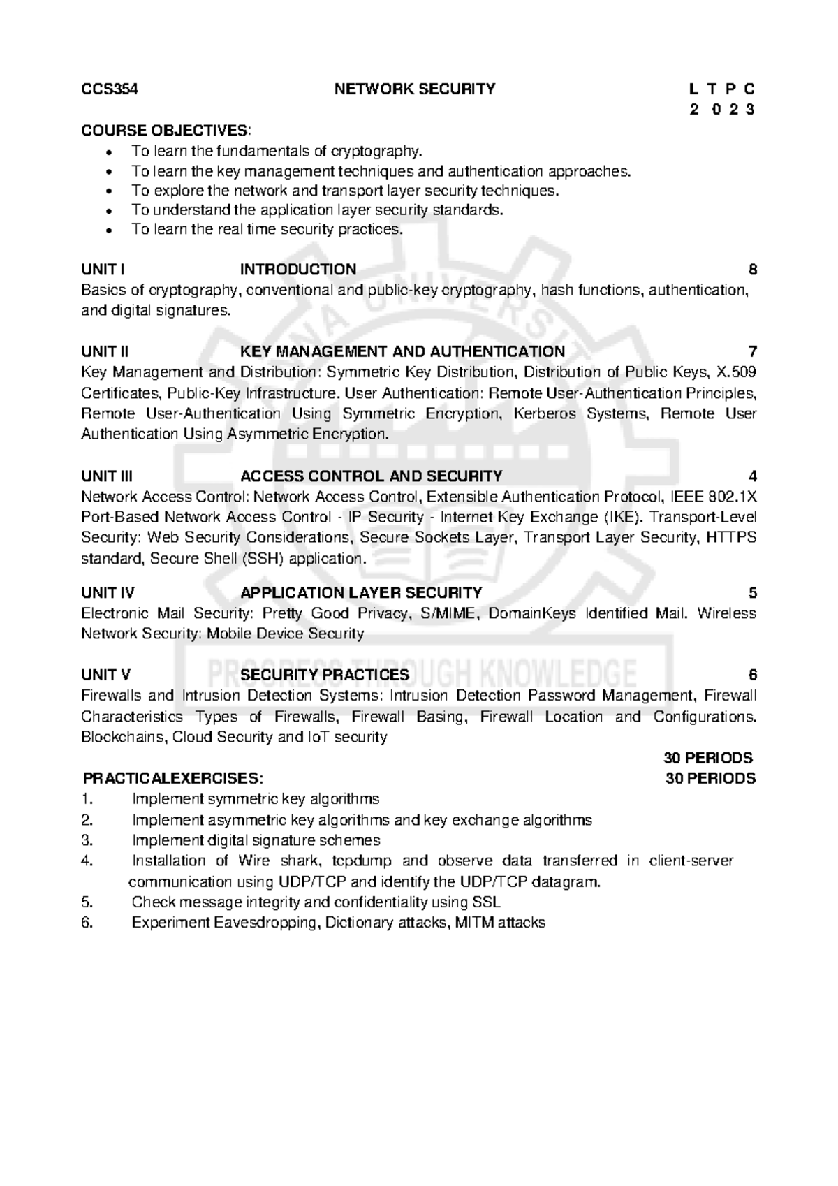 CCS354 Network Security Syllabus and Course Objectives - Studocu
