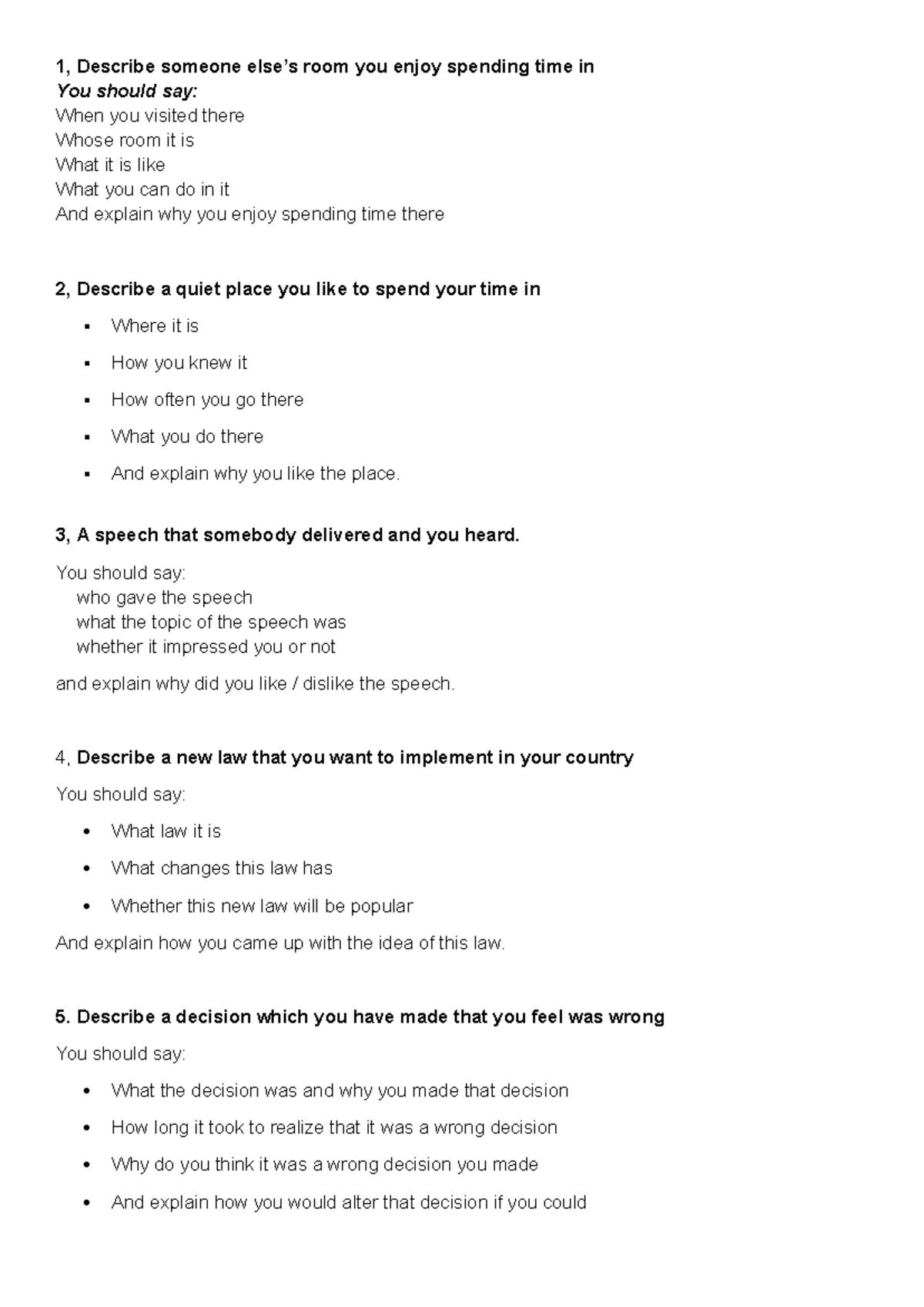 IELTS Speaking Part 2: Descriptions of Places and Decisions - Studocu