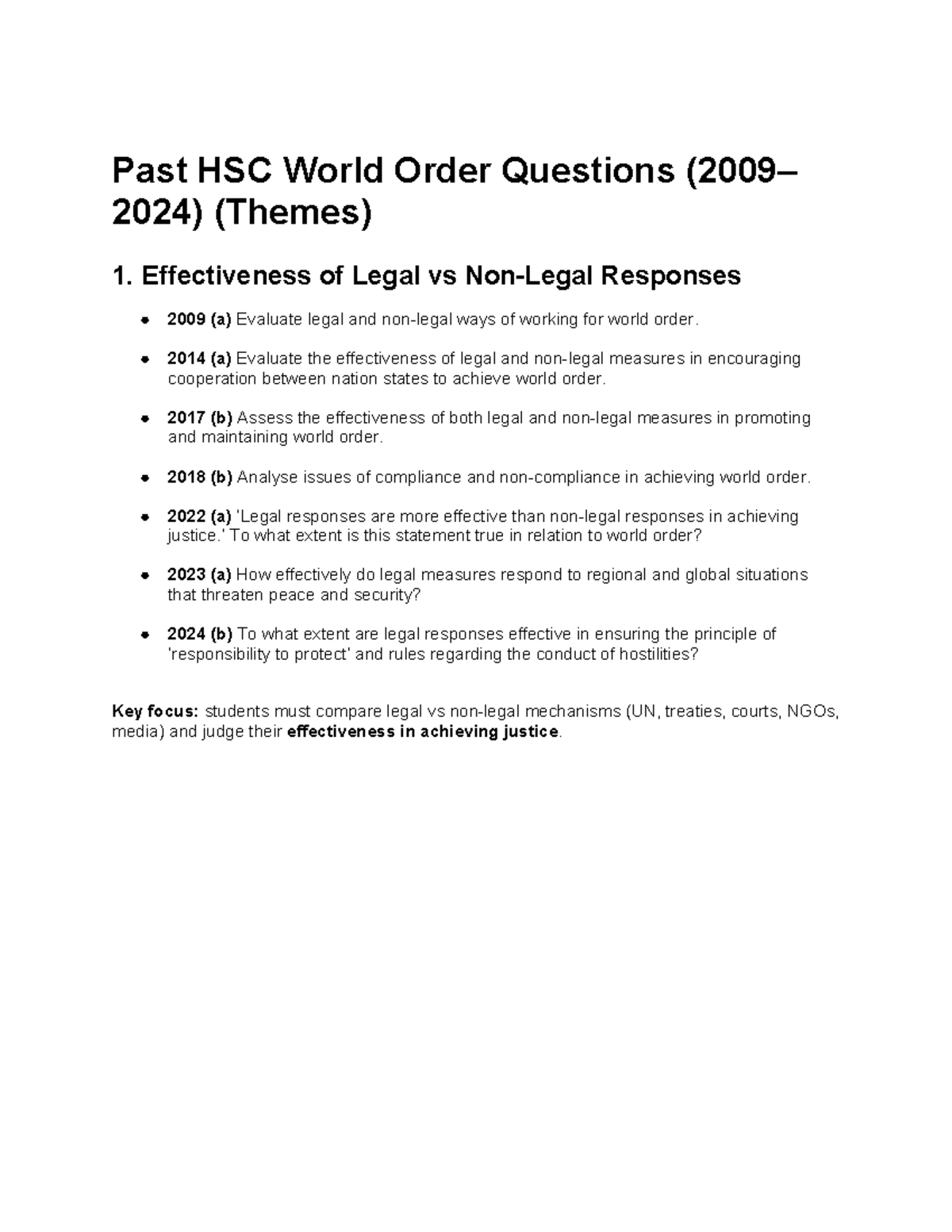 World Order HSC Questions (2009-2024): Legal vs. Responses Analysis ...
