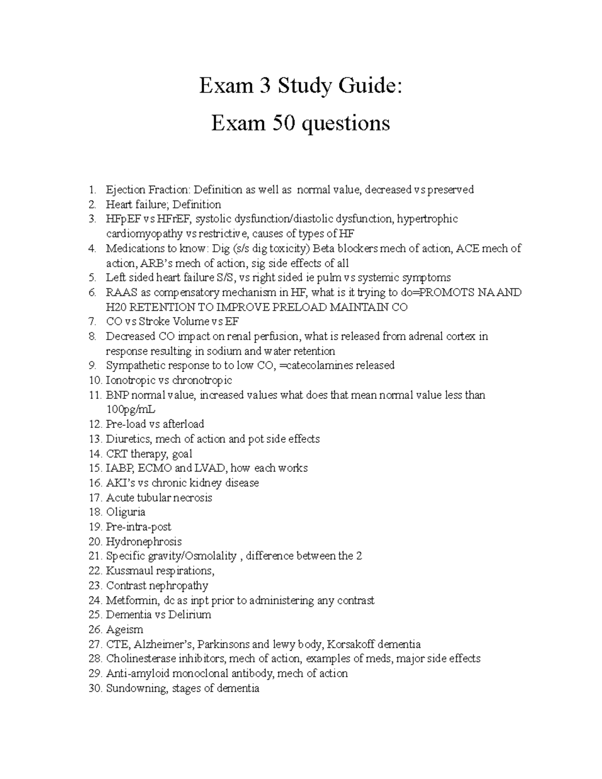 Exam 3 Study Guide - other - Exam 3 Study Guide: Exam 50 questions 1 ...