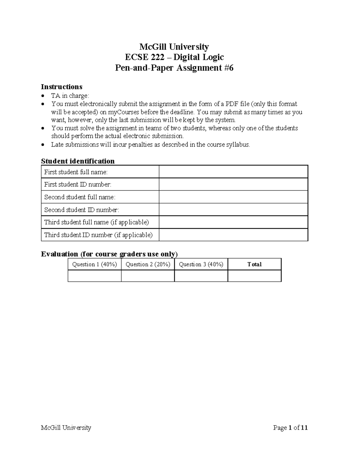 ECSE Digital Logic Assignment Instructions - PP6 Solution - Studocu