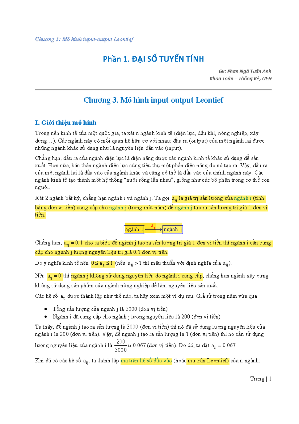 Chương 3 - Mô Hình Input-Output Leontief và Ứng Dụng Kinh Tế - Studocu