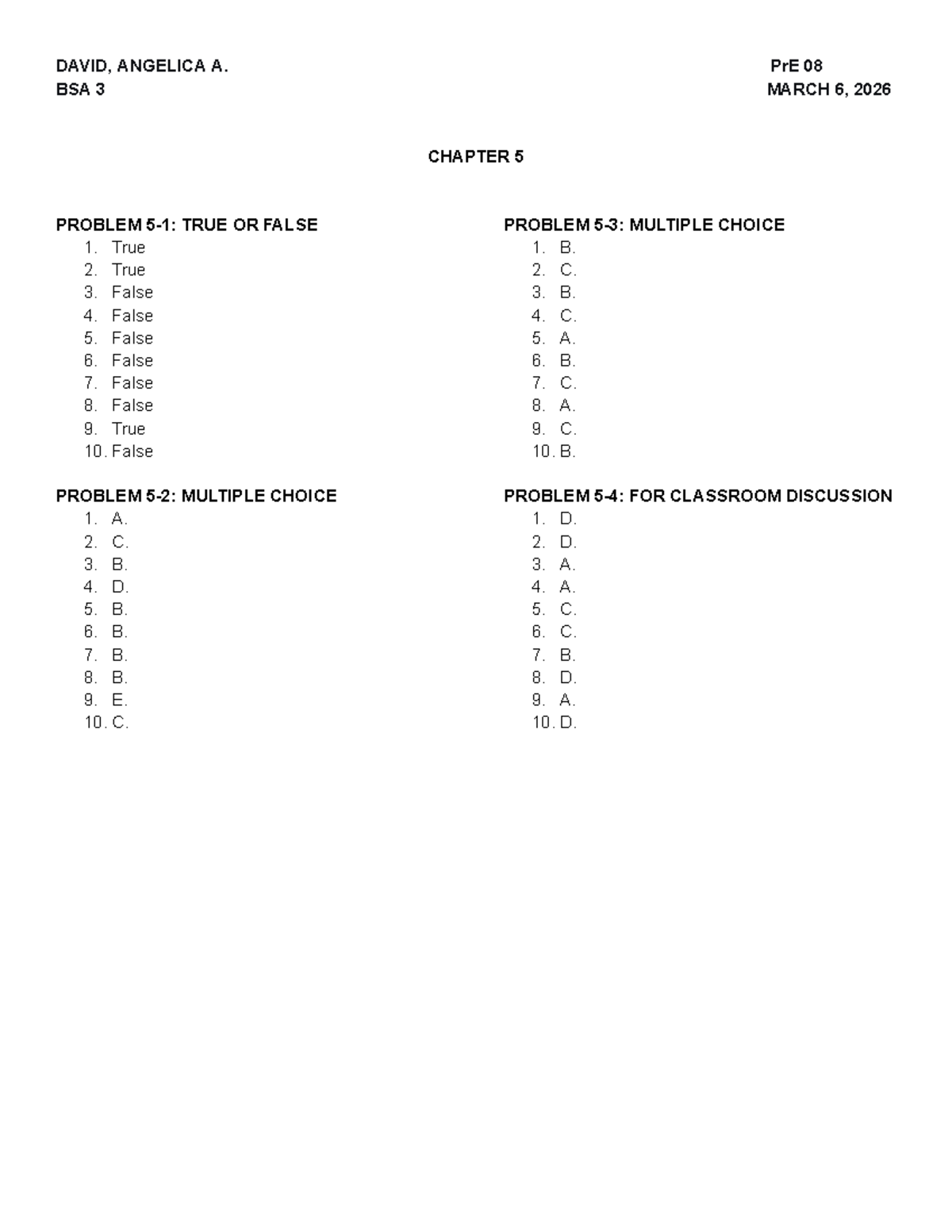 BSA 3 PrE Chapter 5 & 6 Answers and Discussion - Studocu