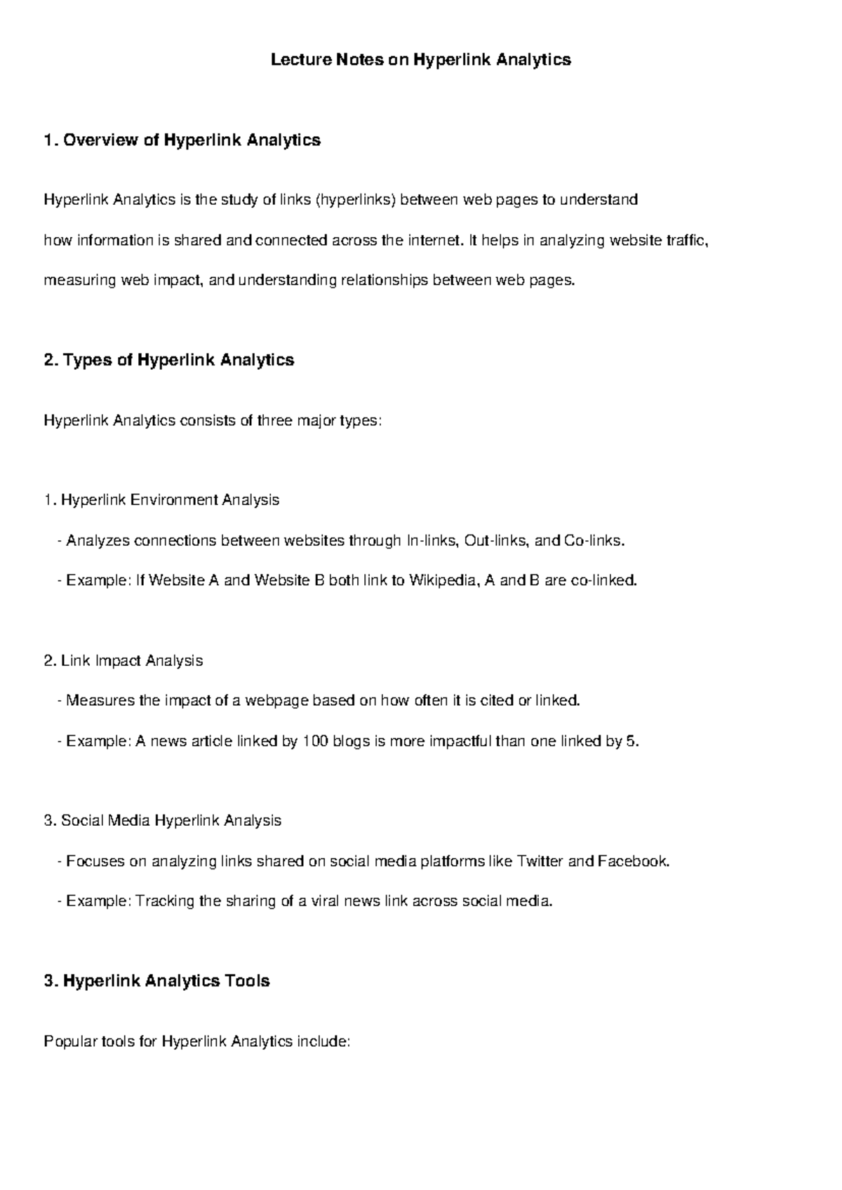 Lecture Notes: Hyperlink Analytics Overview & Types (Course Code) - Studocu