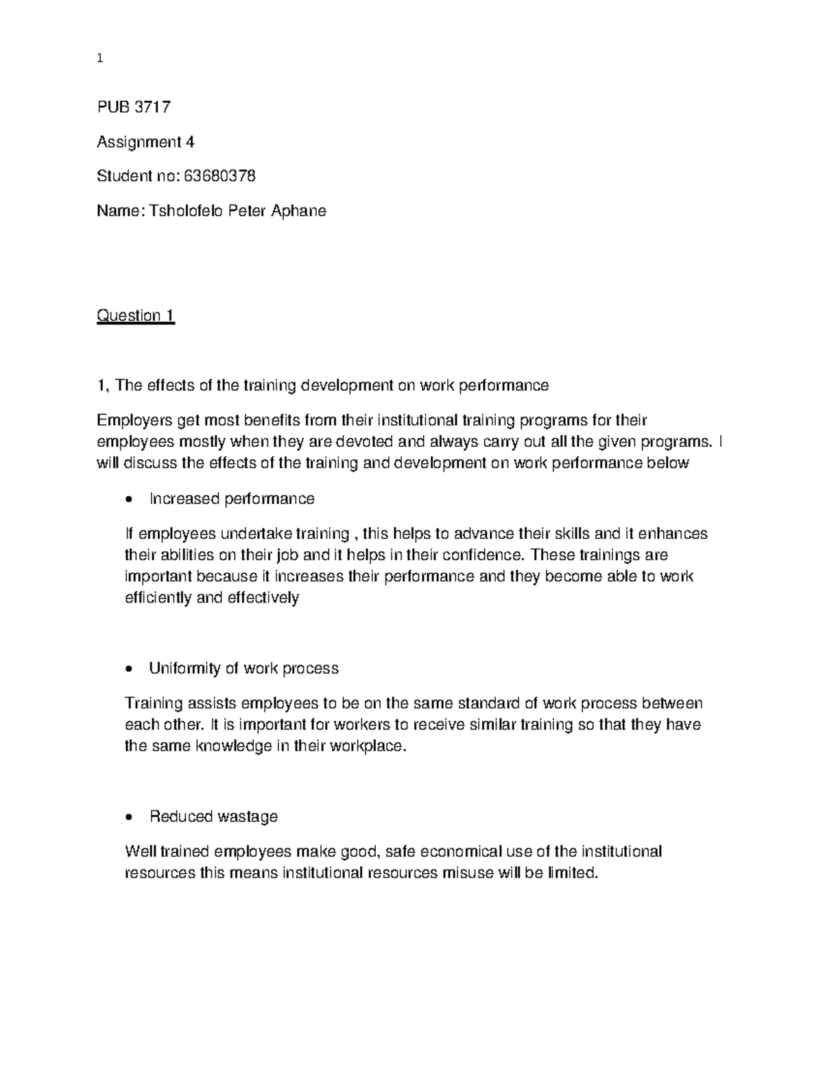 PUB 3717 Assignment 4: Training Impact on Performance & Career Dev ...