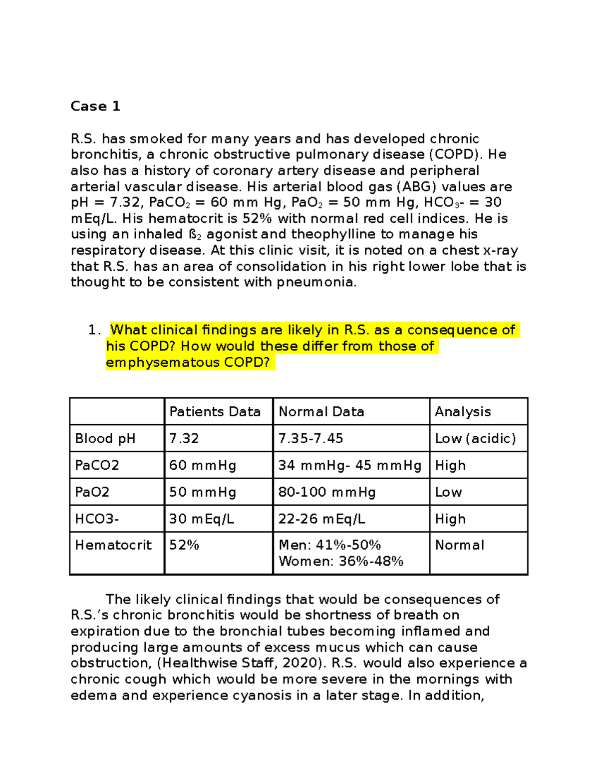 NUR 632 Week 4 Case Studies Analysis on COPD and Asthma - Studocu