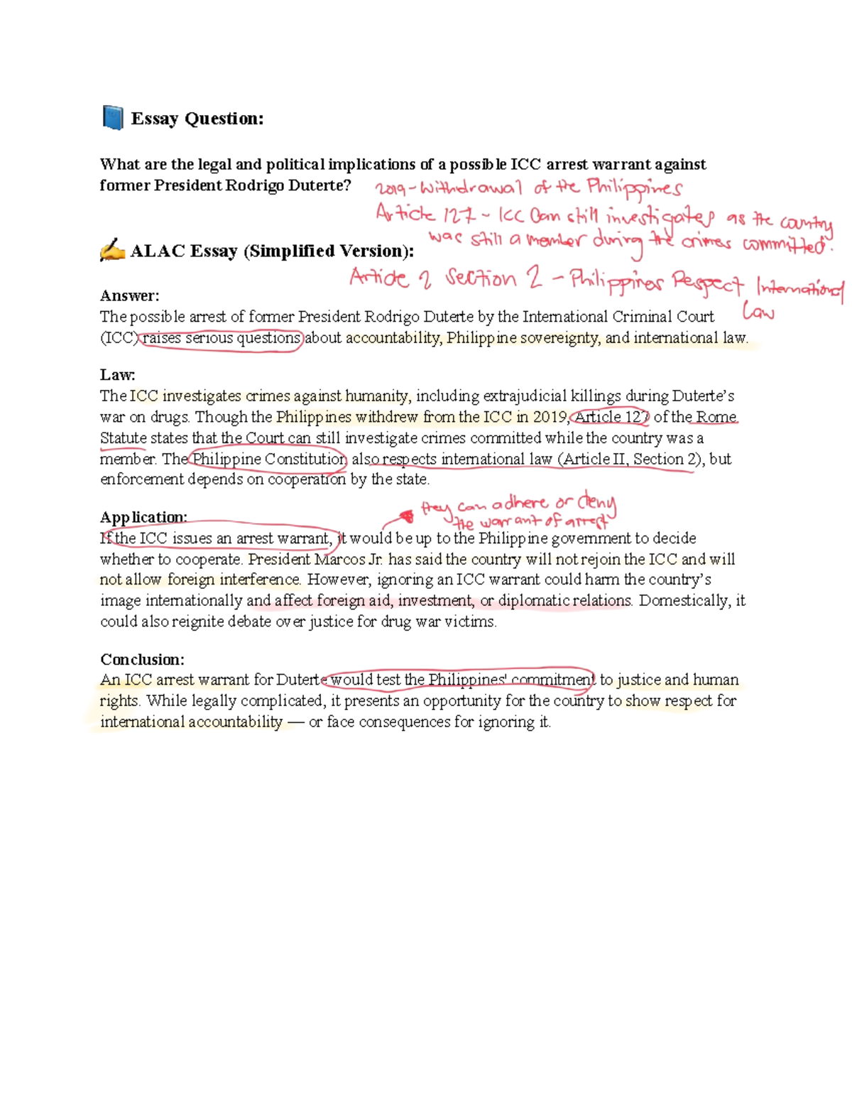 ALAC Essay: Legal & Political Implications of ICC Warrant on Duterte ...