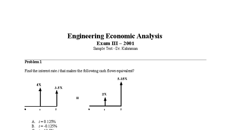 CI-Engineering Economic Analysis Exam III Sample Test 2001 - Studocu