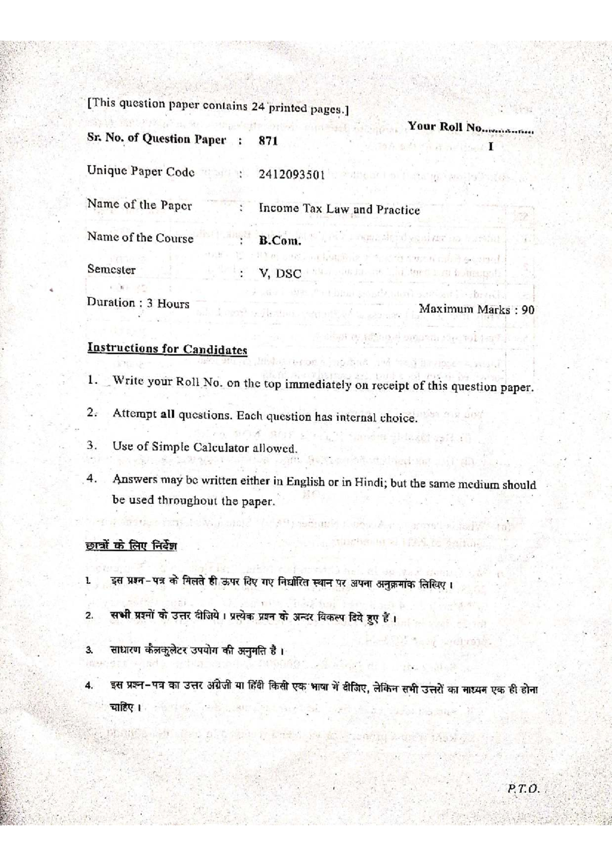 Income Tax Law & Practice Question Paper - B.Com. Sem V - Studocu
