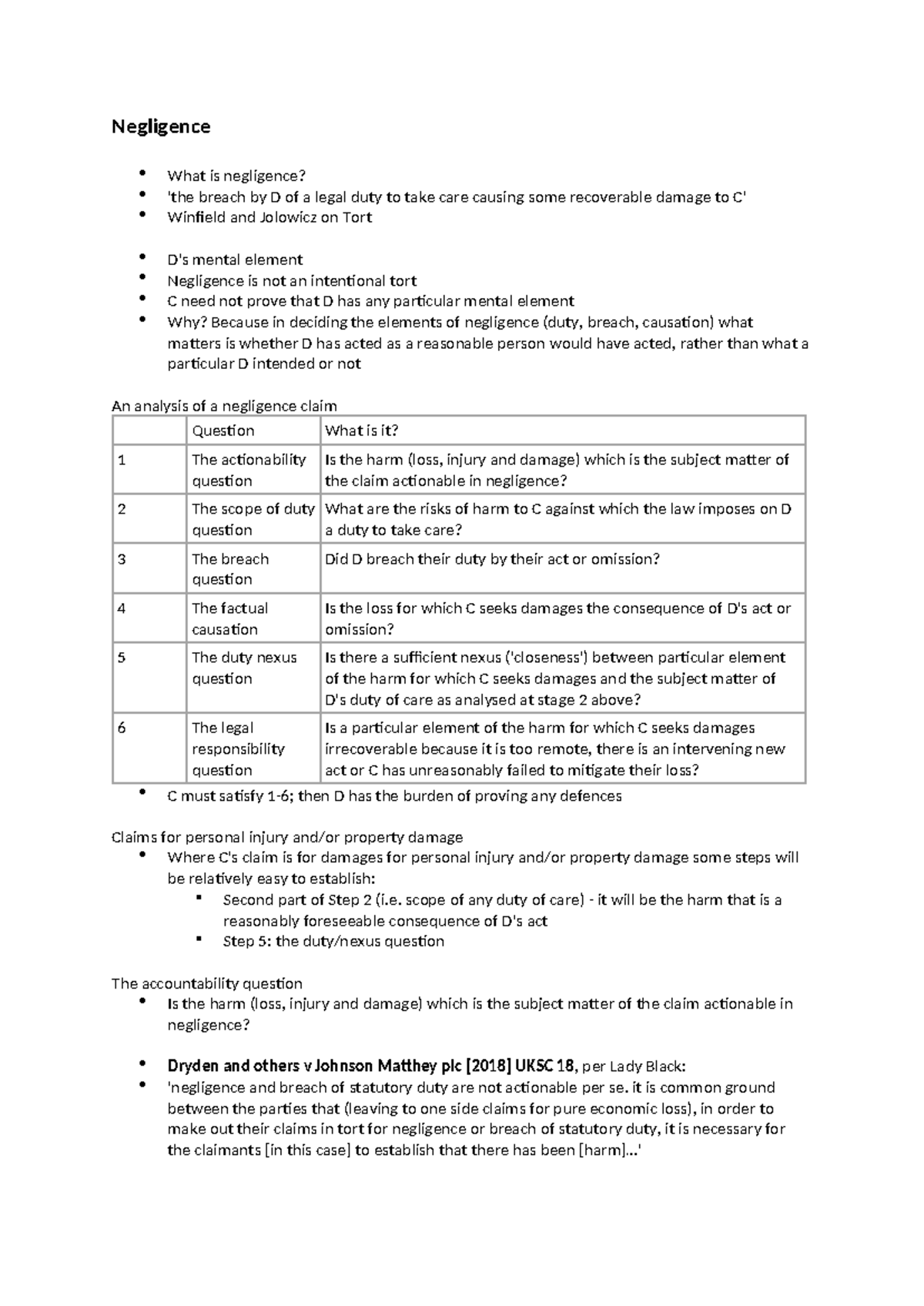 Introduction to Negligence: Key Concepts and Legal Principles - Studocu