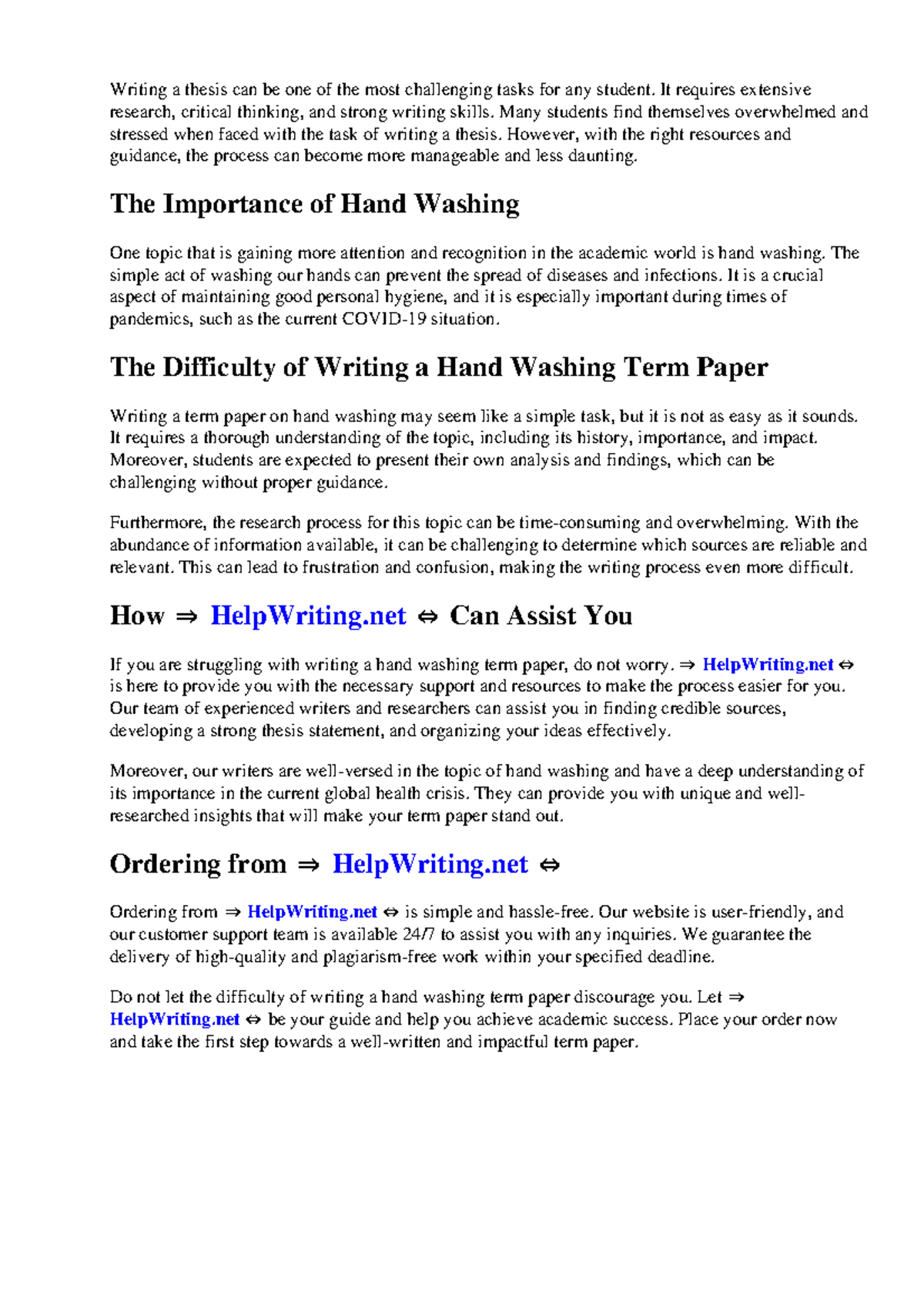 Hand washing term paper - Writing a thesis can be one of the most ...