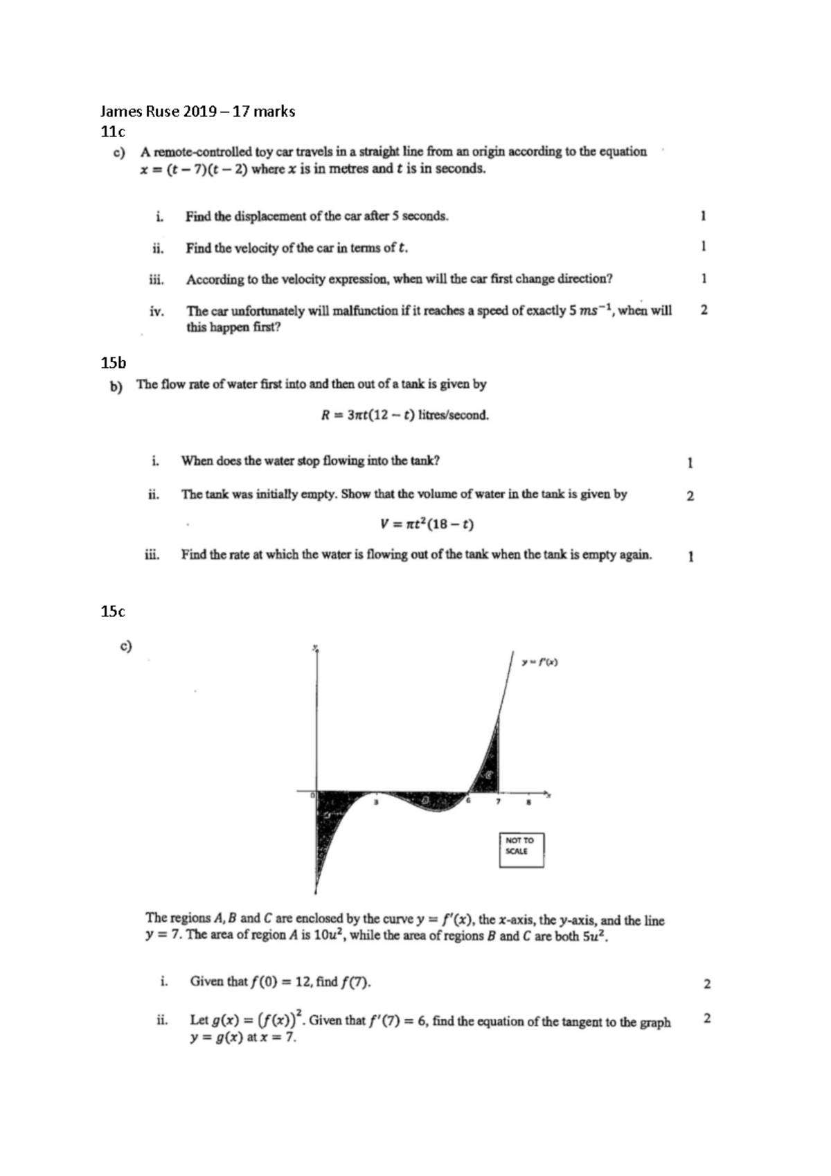 James Ruse Trial Questions on Calculus 2019 - 17 Marks - Studocu