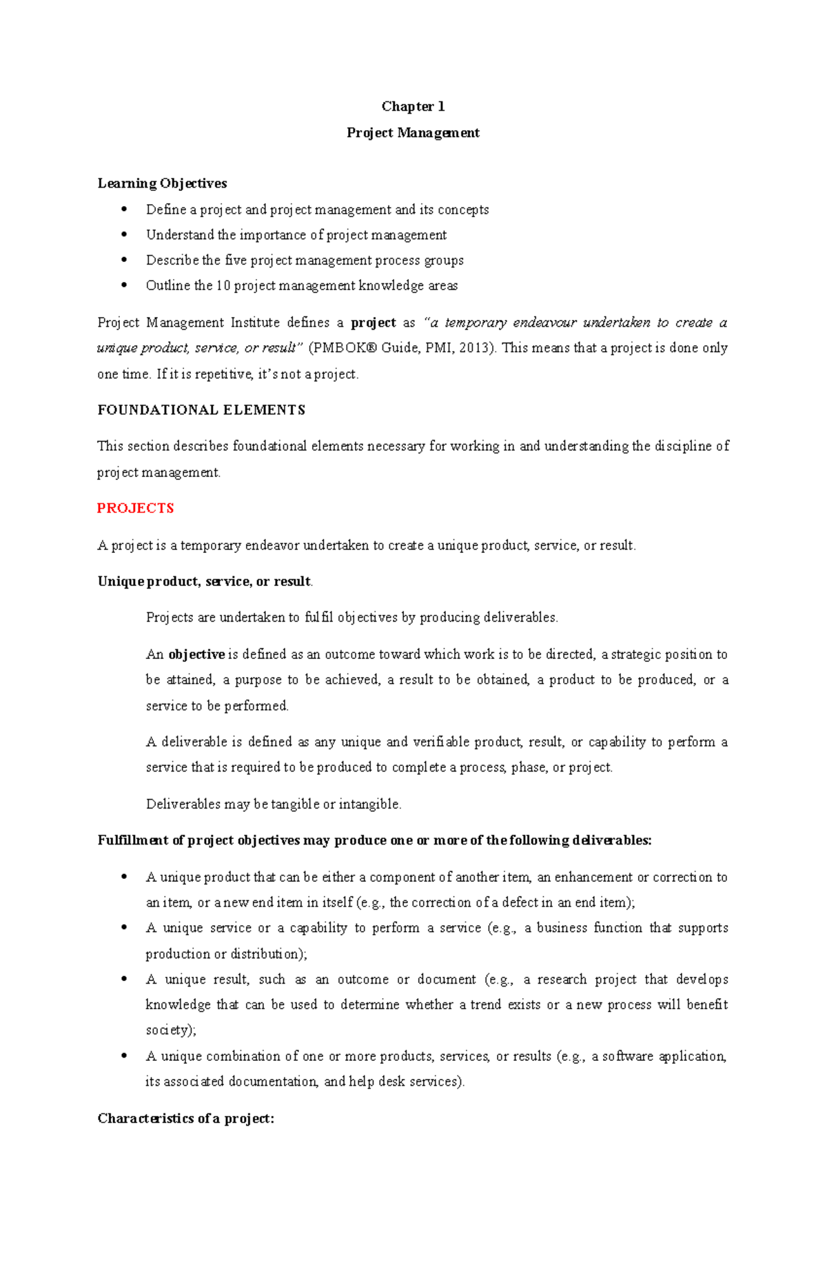 Chapter 1 PM - summary of chap 1 - Chapter 1 Project Management ...