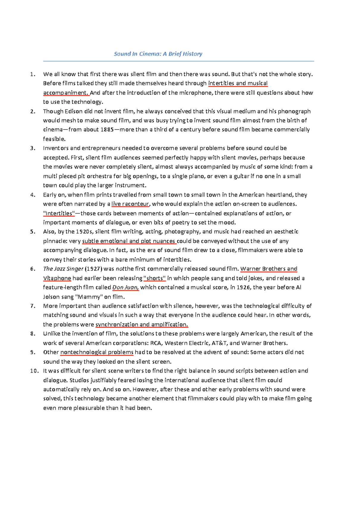 Sound in cinema - notes for film communication - Sound In Cinema: A ...