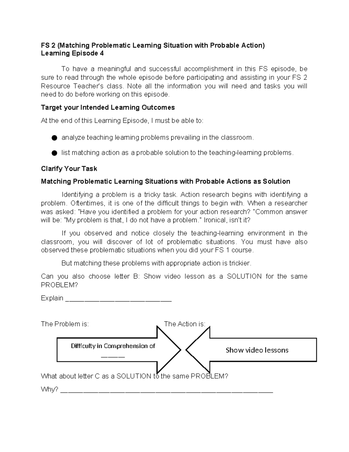 FS 2 Learning Episode 4: Matching Problems with Solutions in Teaching ...