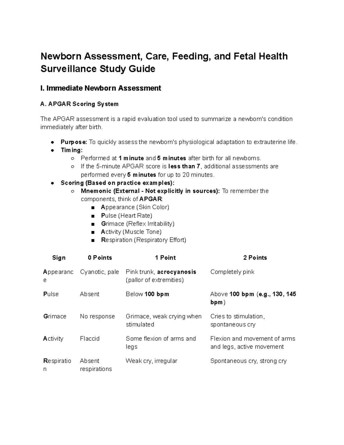 CNUR 303 Newborn Assessment & APGAR Scoring Study Guide - Studocu