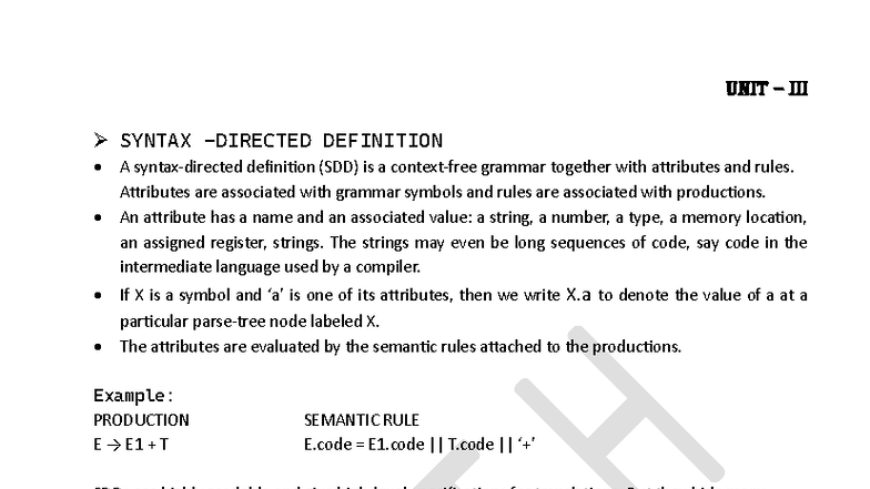 CD-unit-3: Syntax Directed Definitions and Attribute Evaluation in ...