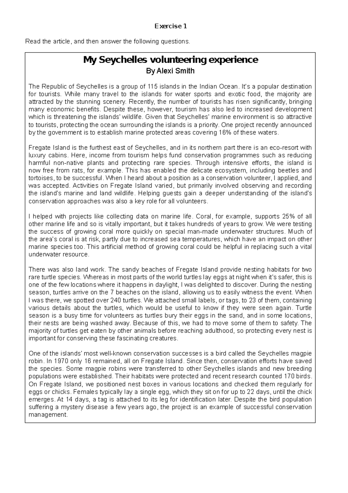 Ex-1 - reading comprehension - Exercise 1 Read the article, and then ...