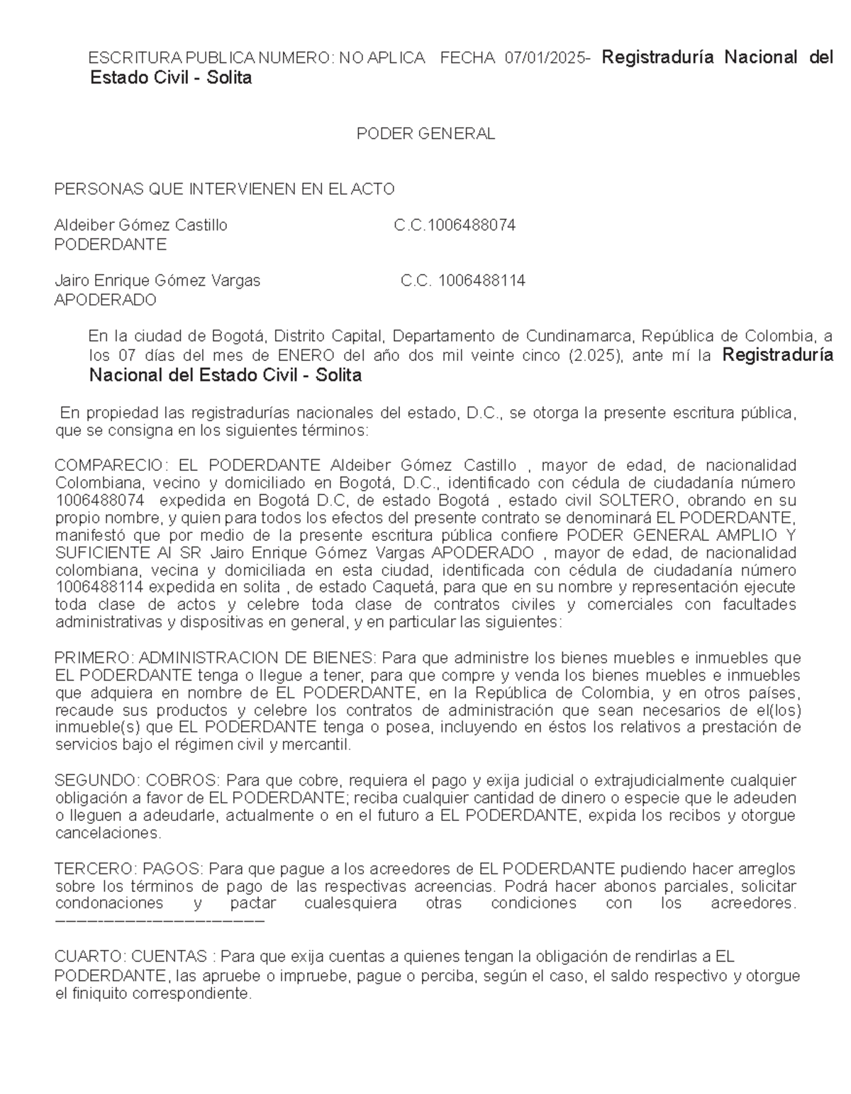 Poder General Sencillo Tipo 3 word editada - ESCRITURA PUBLICA NUMERO ...