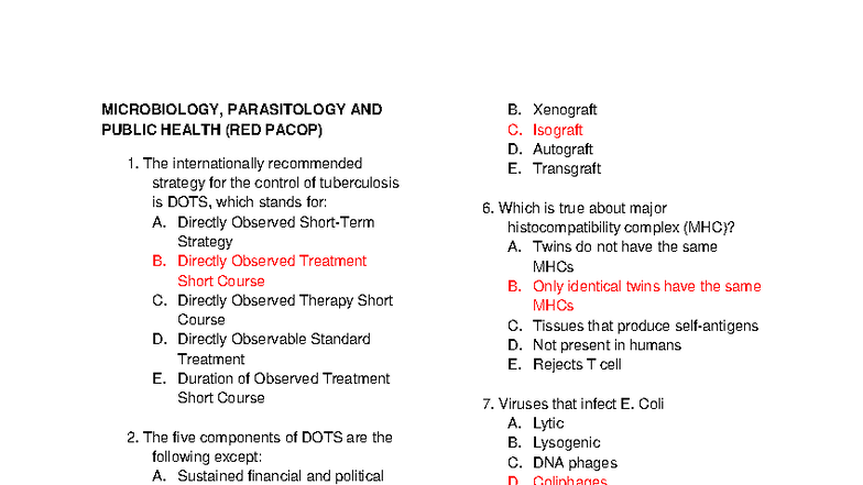 MICROBIOLOGY, PARASITOLOGY & PUBLIC HEALTH (RED PACOP) Study Guide ...