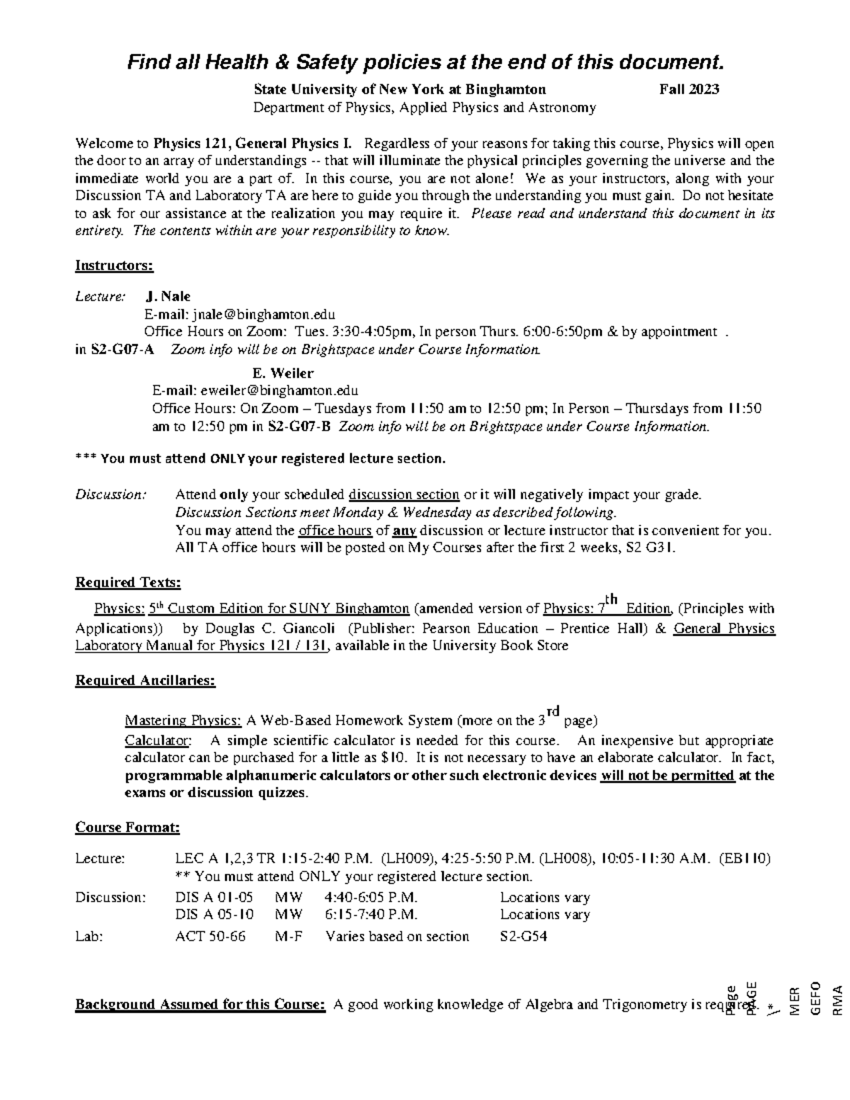 PHYS 121 Fall 2023: General Physics I Course Syllabus - Studocu