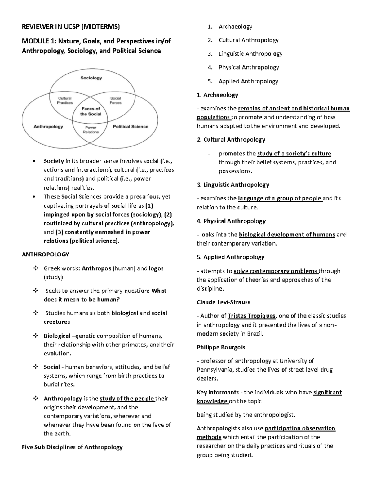 UCSP Midterm Reviewer: Exploring Anthropology and Sociology Concepts ...
