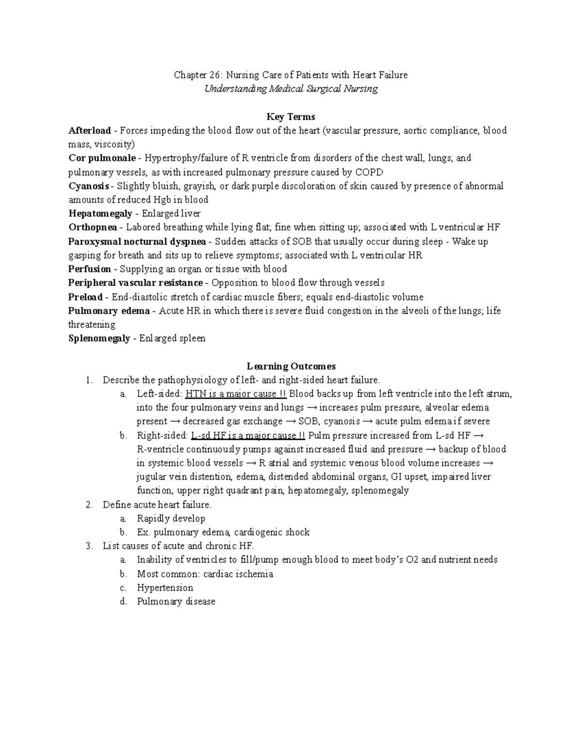 Chapter 26: Nursing Care of Patients with Heart Failure - Describe the ...