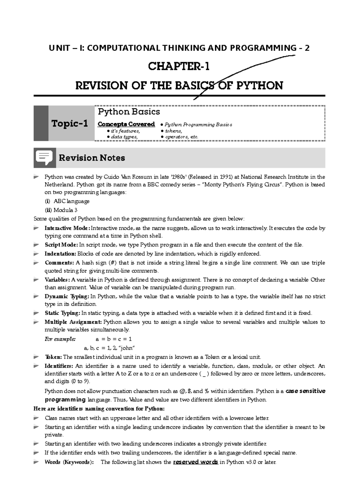 Revision Notes Computer Science IInd proof - UNIT – I: COMPUTATIONAL ...