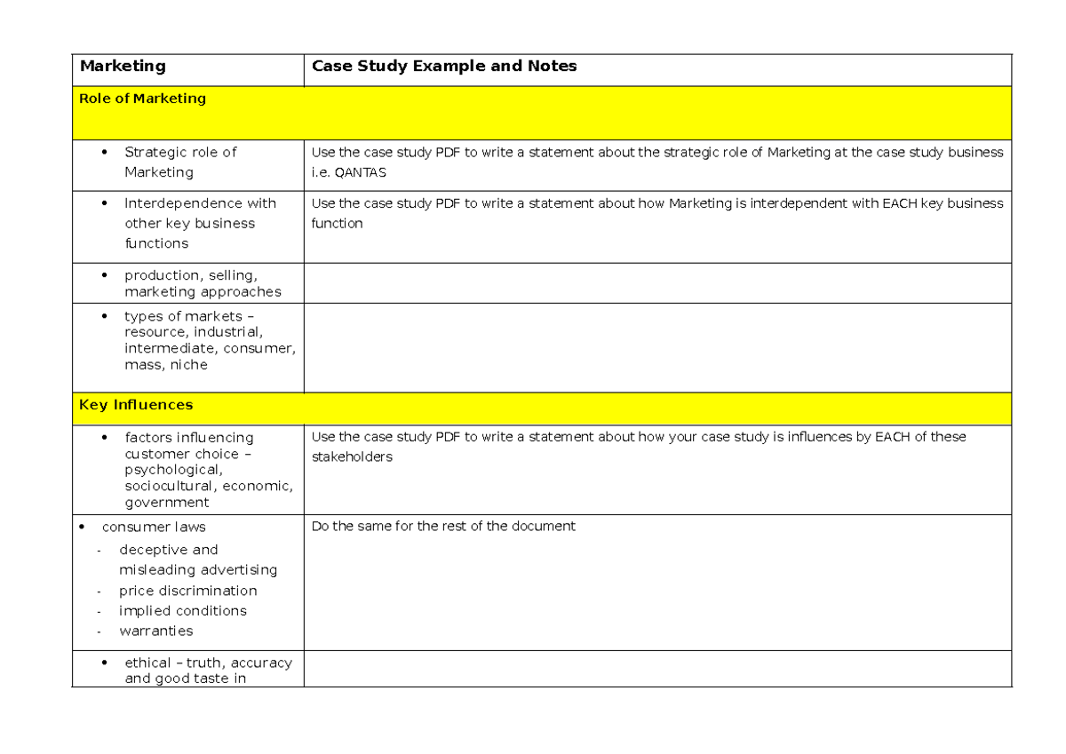 Marketing Case Study Template: Strategic Role & Key Influences - Studocu