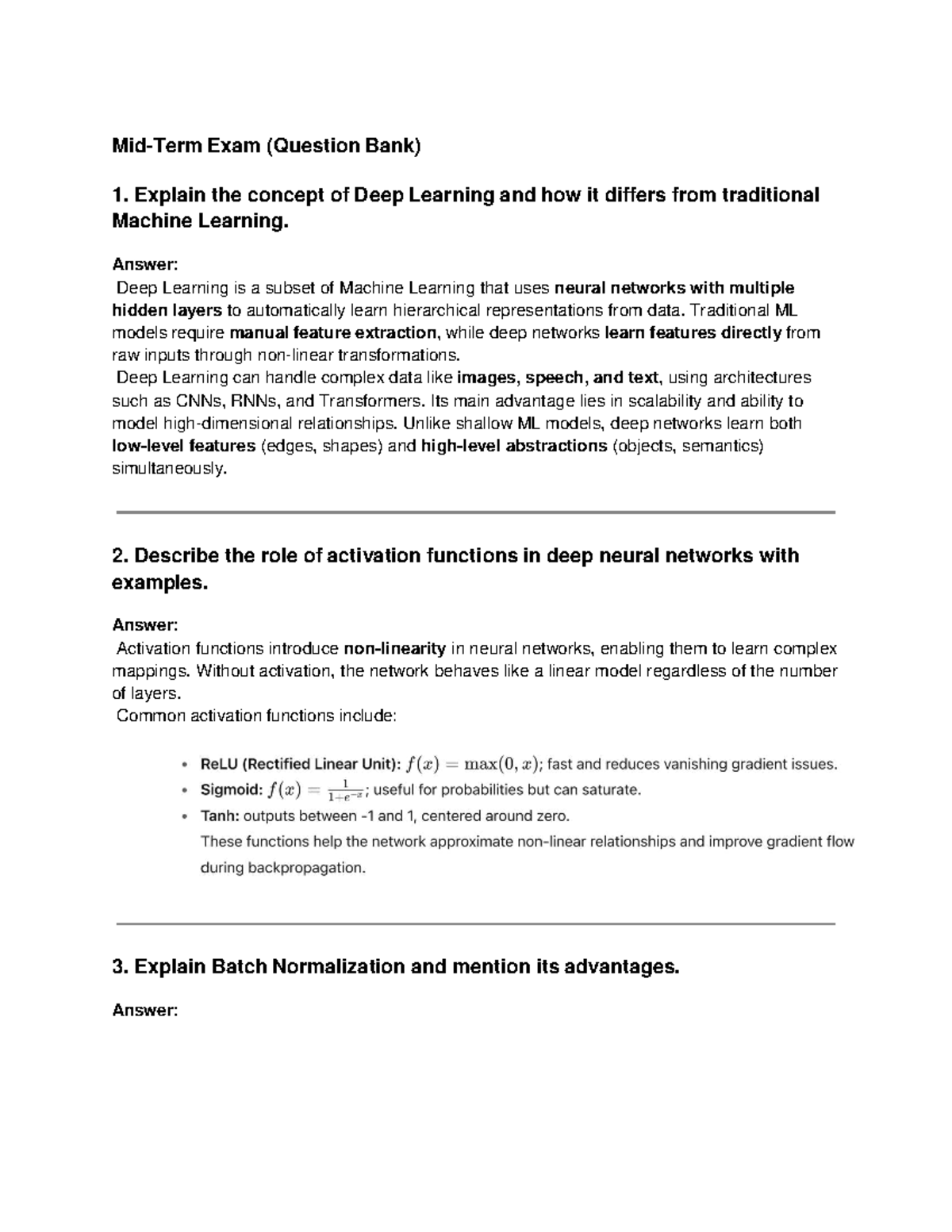 Deep Learning Concepts & Techniques - Exam QB DXMN - Studocu