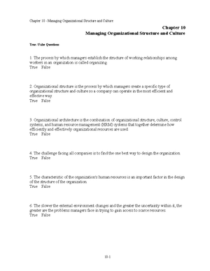 Ch10 - Test bank - Chapter 10 Organizational Control, Change, and ...
