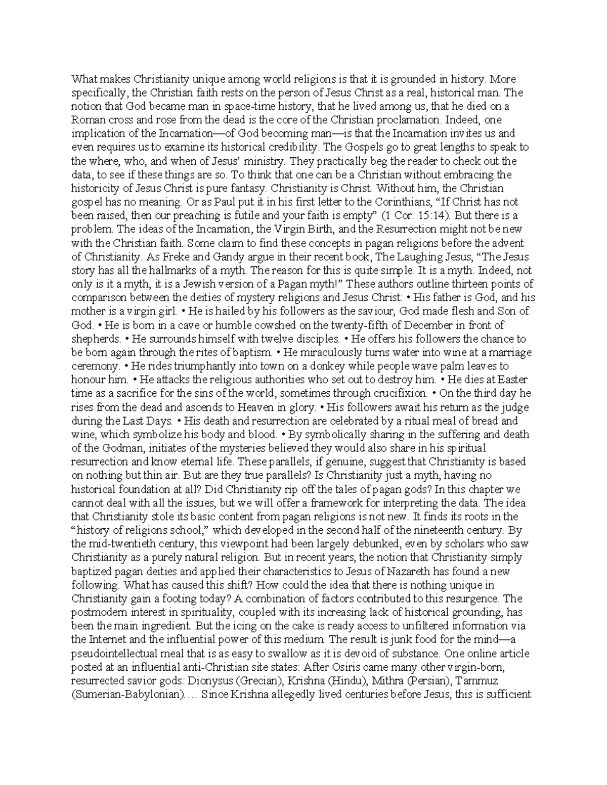 Christianity vs. Pagan Religions Myths, Historical Context, and