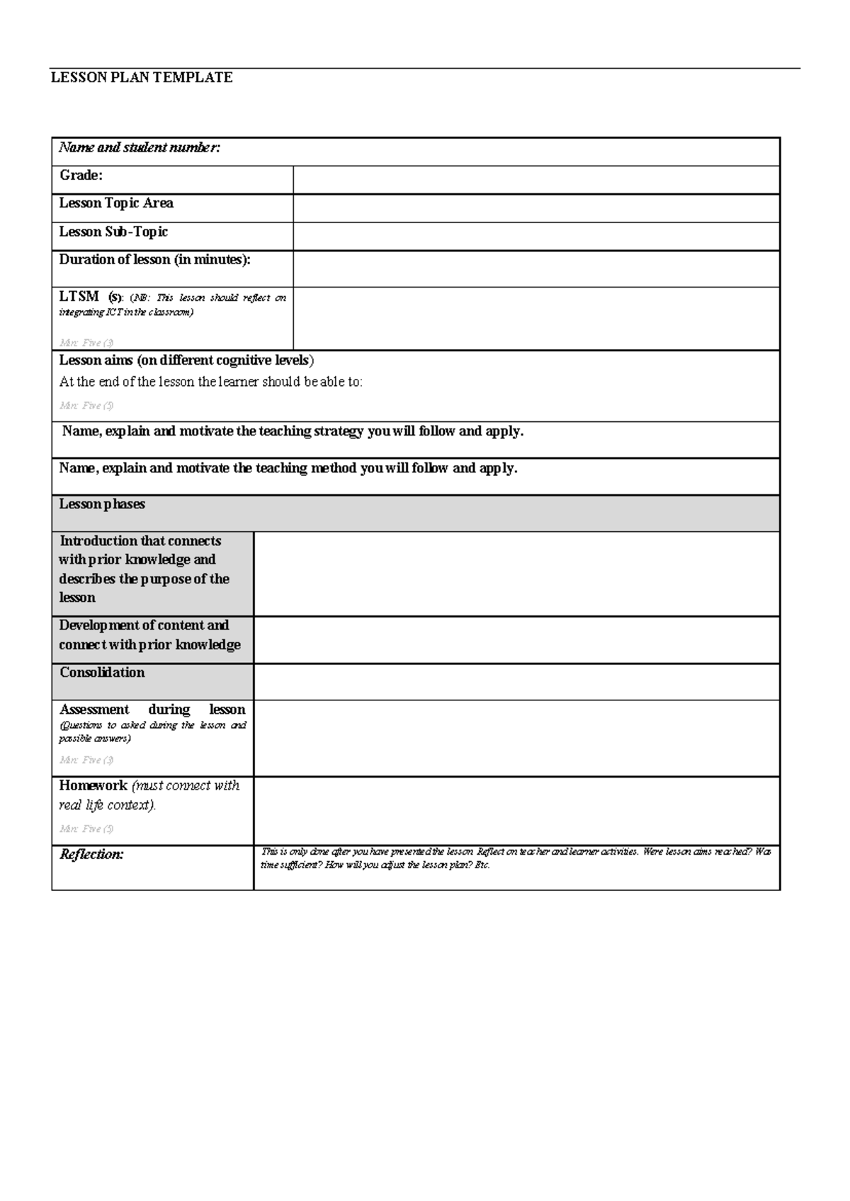 Lesson Plan Template for Integrating ICT - Studocu
