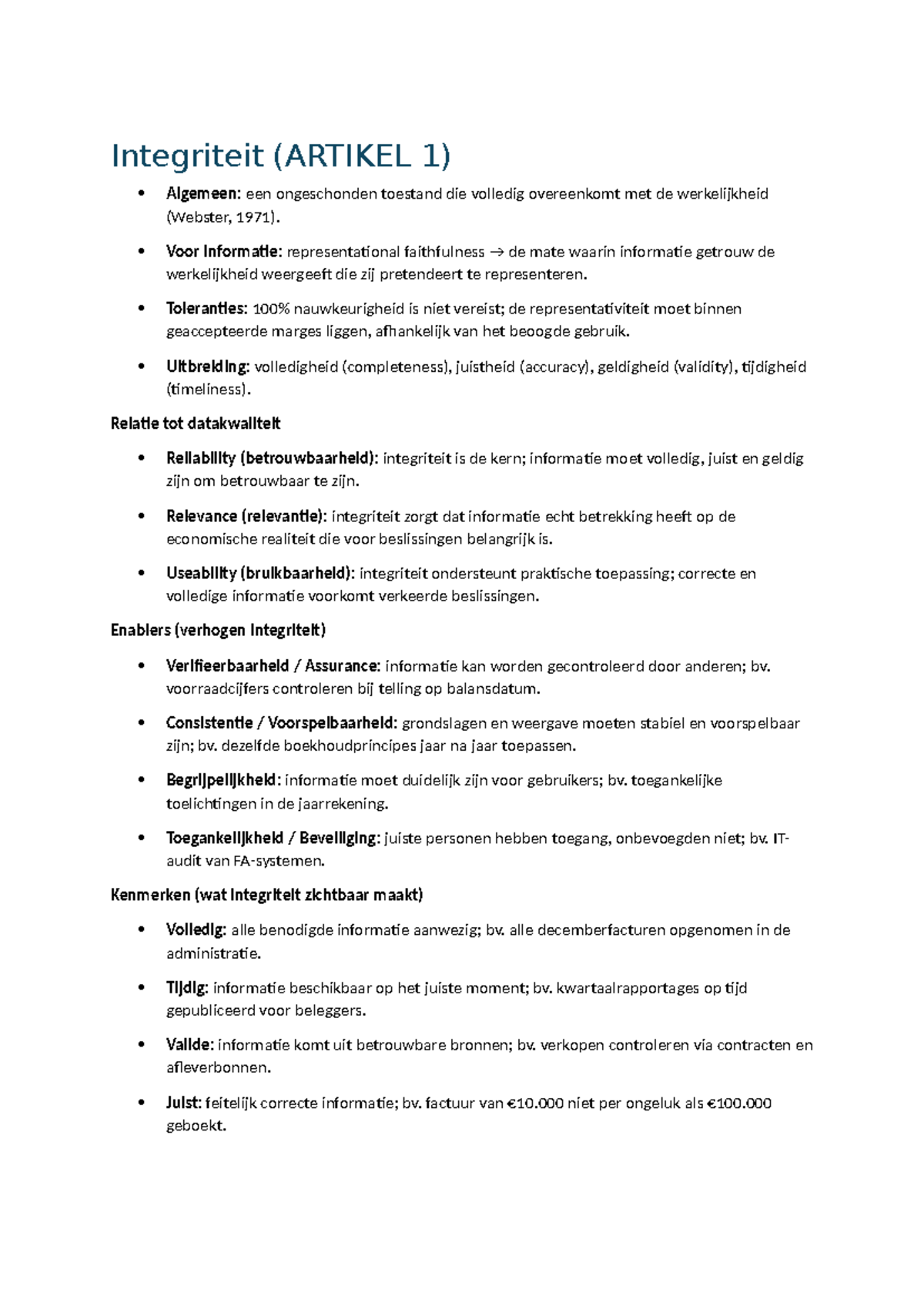 Integriteit en Datakwaliteit: Week 3 Analyse (ARTIKEL 1) - Studeersnel
