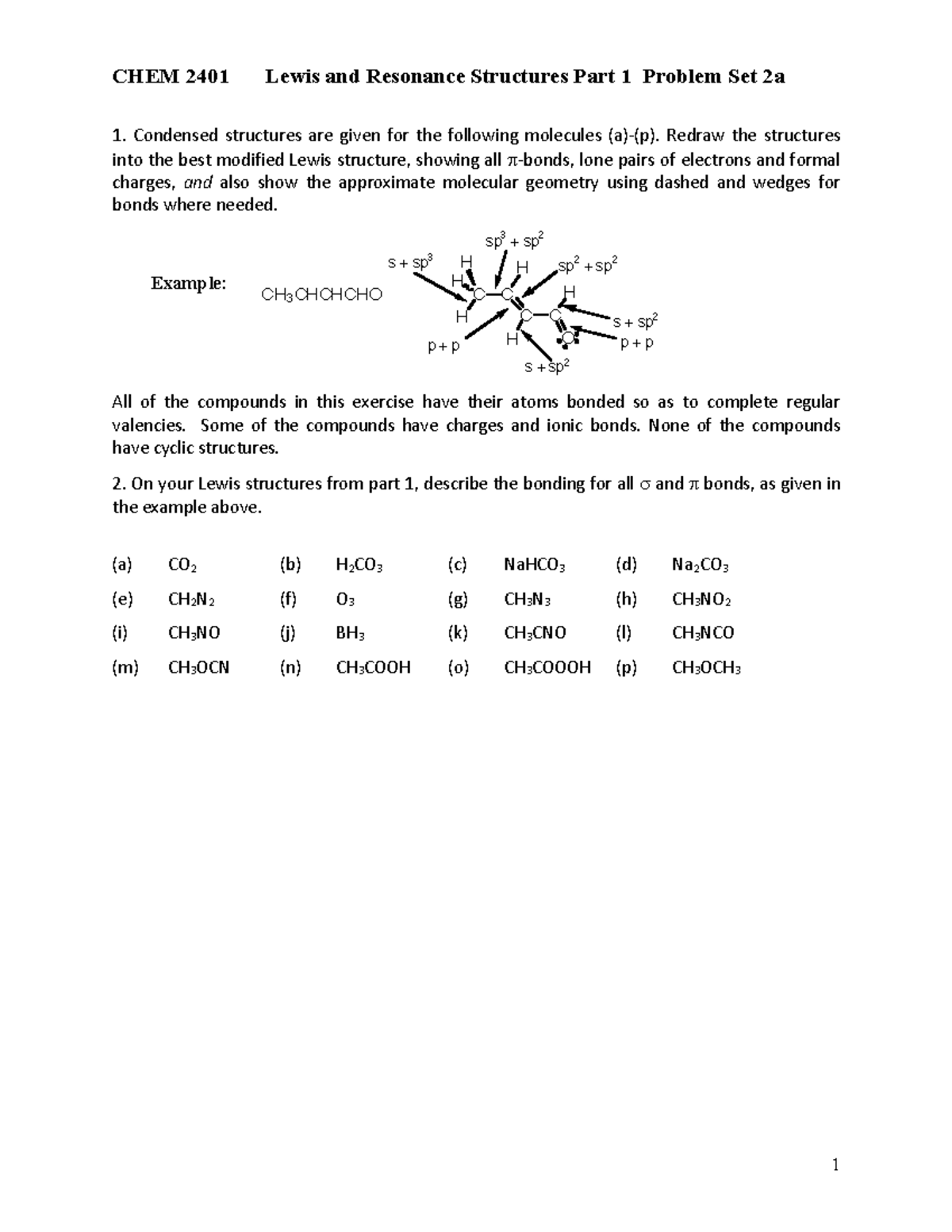 2401 Problems 2a Lewis structures Resonance structures Part 1 final ...