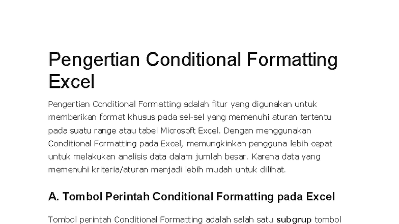 Pengertian dan Perintah Dasar Conditional Formatting Excel - Studocu