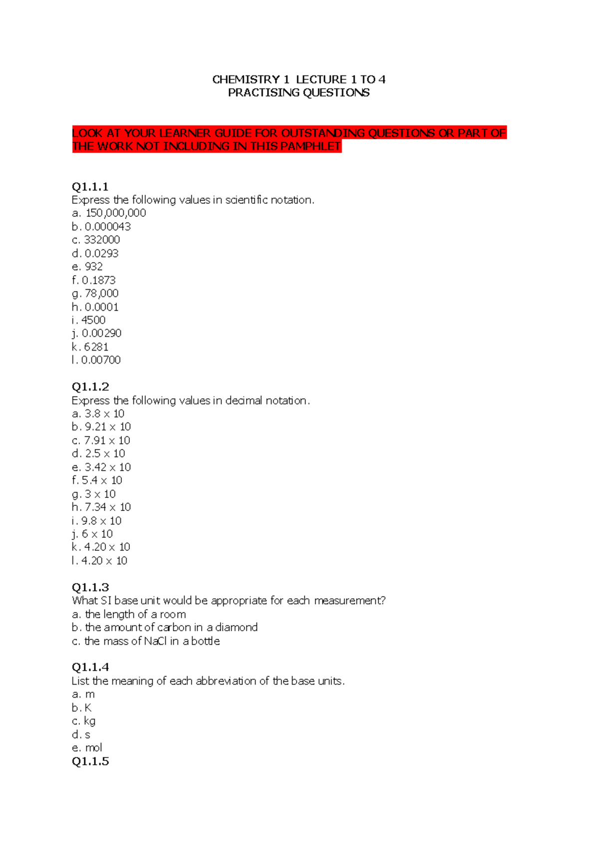 Units and Unit Measurements Problems Lecture 1 to 4 Chemistry 1 ...