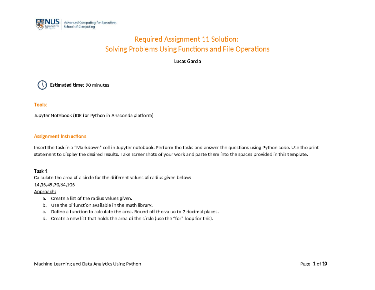 NUS SOC AML Required Assignment 11: Functions & File Ops Solutions ...
