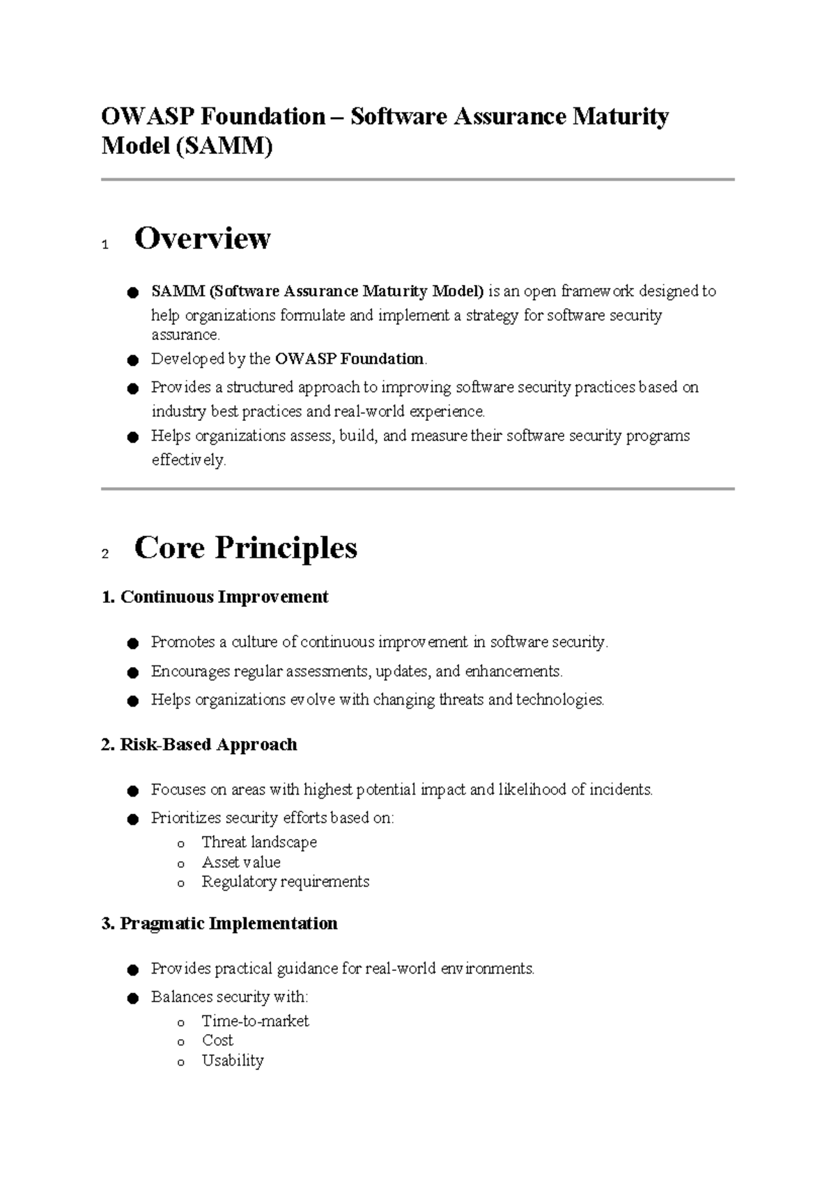 WAS Notes: Overview of OWASP SAMM Framework for Software Security - Studocu